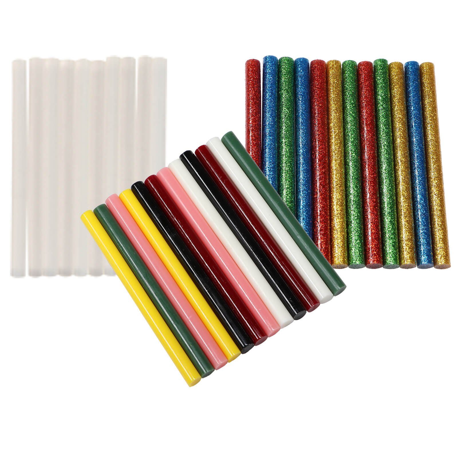 peveha24 Klebesticks 34 Heißklebestifte Klebestifte 7,2mm x 100mm Klebesticks bunt glitzer, (34-tlg), Меню (transparent, bunt, Glitzer)