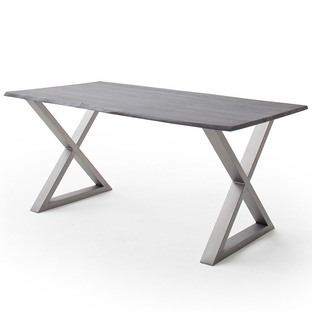 Lomadox Esstisch COSENZA-06, 160x90cm, Akazie Massivholz, grau sandgestrahlt, Metallgestell