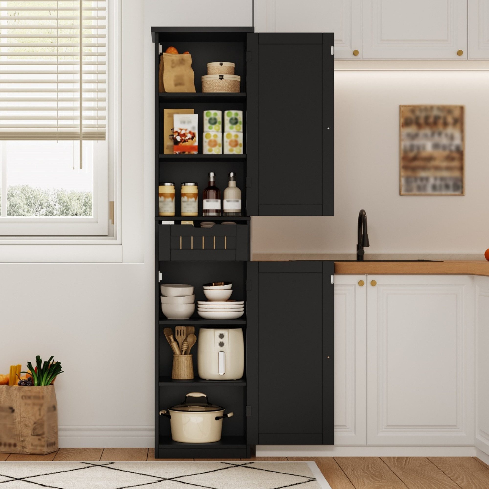 ANYSUN Hochschrank Schmaler Schrank mit Türen,Schublade,Mehrzweckschrank Küche (1-St., Einzelstück) Küchenschrank mit Verstellbare Regalböden für Esszimmer,170×40×30 cm