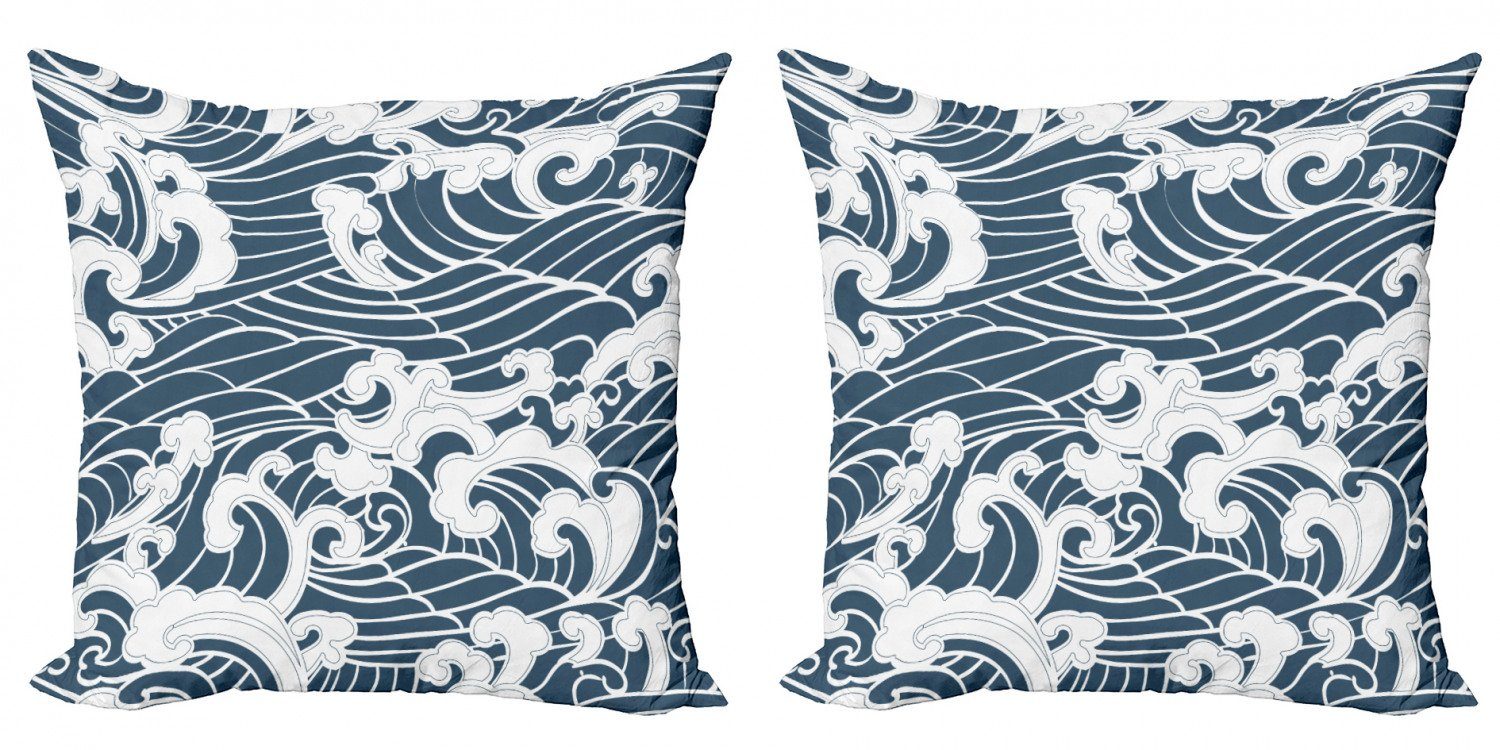 Kissenbezüge Modern Accent Doppelseitiger Digitaldruck, Abakuhaus (2 Stück), japanische Welle Fluss Sturm Retro | Kissenbezüge