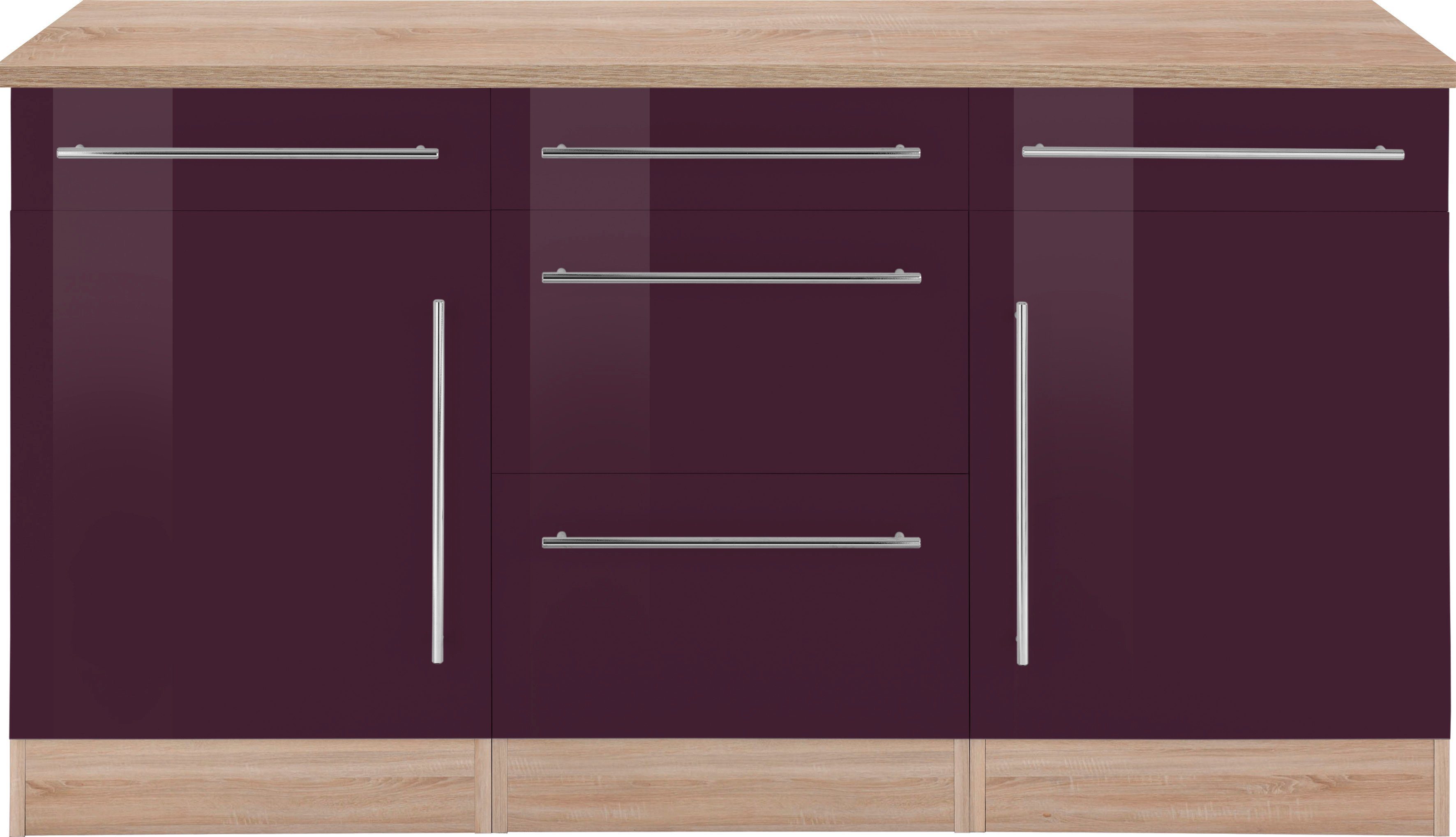 HELD MÖBEL Unterschrank aubergine Hochglanz | eiche Breite 150 cm Samos sonoma