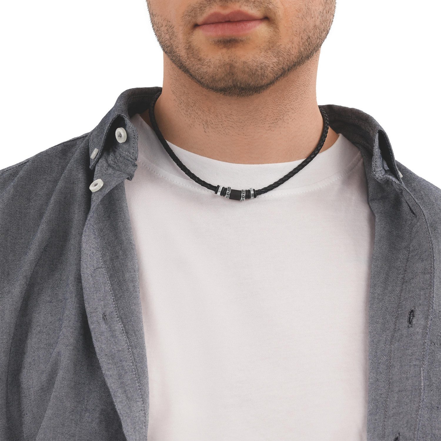 Kette mit Anhänger Schmuck Geschenk Edelstahl Leder Kautschuk