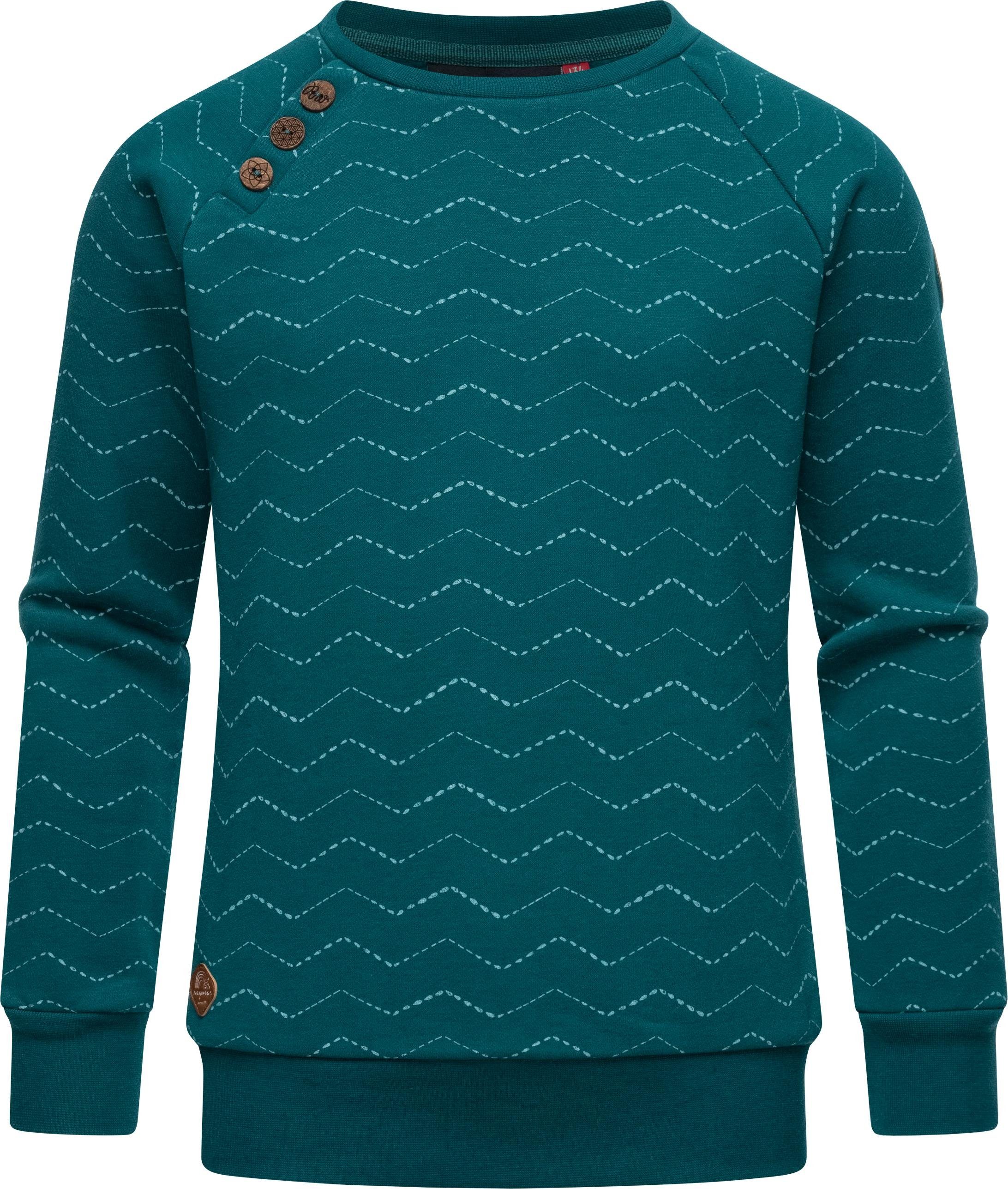 Ragwear Sweater Darinka Zig Zag stylisches Mädchen Sweatshirt mit Zick-Zack-Muster aquablau