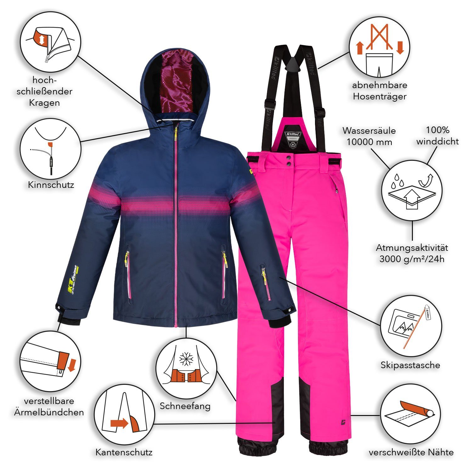 Killtec Skianzug Glenshee Kinderskianzug - dunkelnavy/pink 176 Größe bis 140