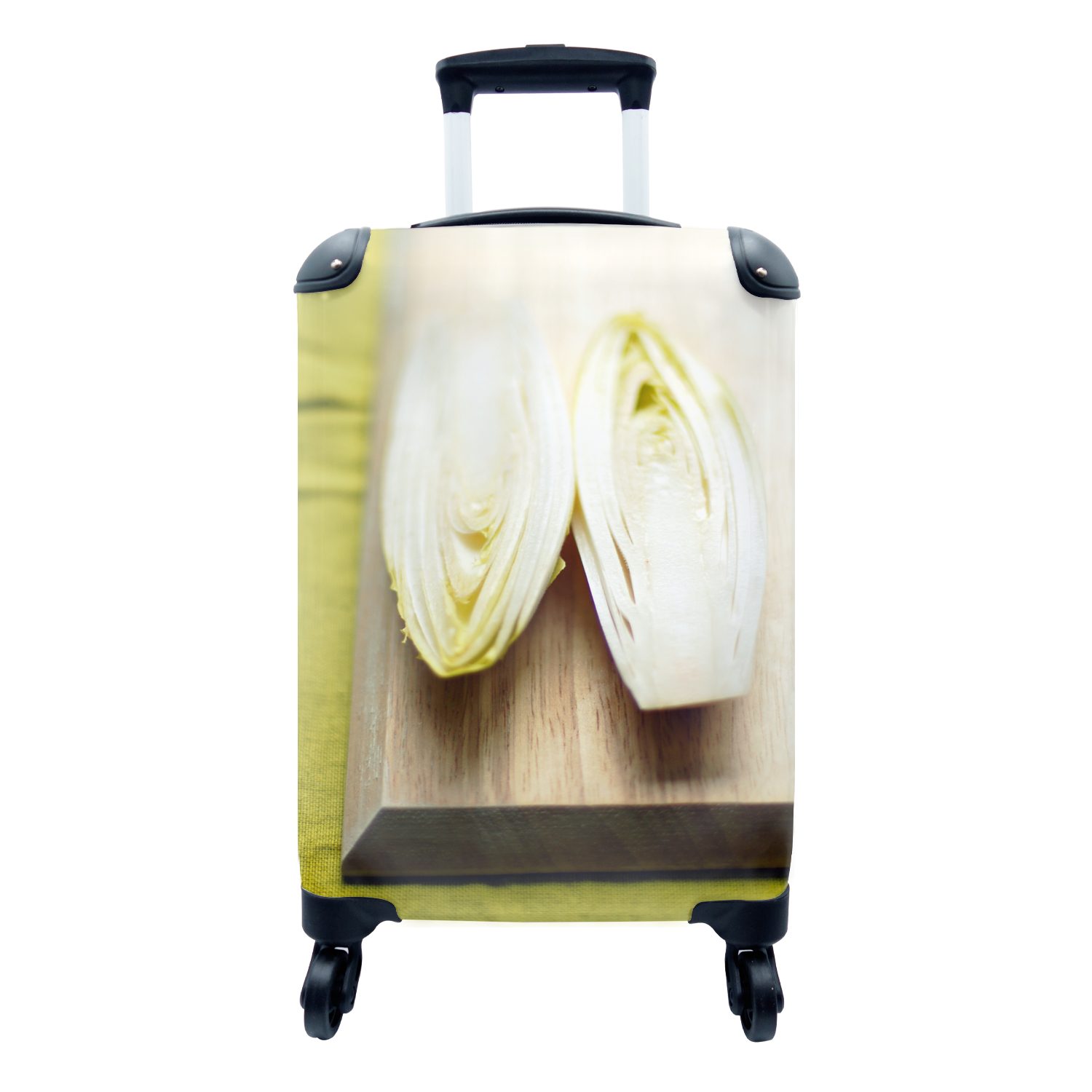 Beliebt und ausverkauft MuchoWow Handgepäckkoffer einem Reisetasche von Ferien, Chicorée auf rollen, 4 für geschnittenem Handgepäck Rollen, hölzernen, Nahaufnahme Trolley, Reisekoffer mit