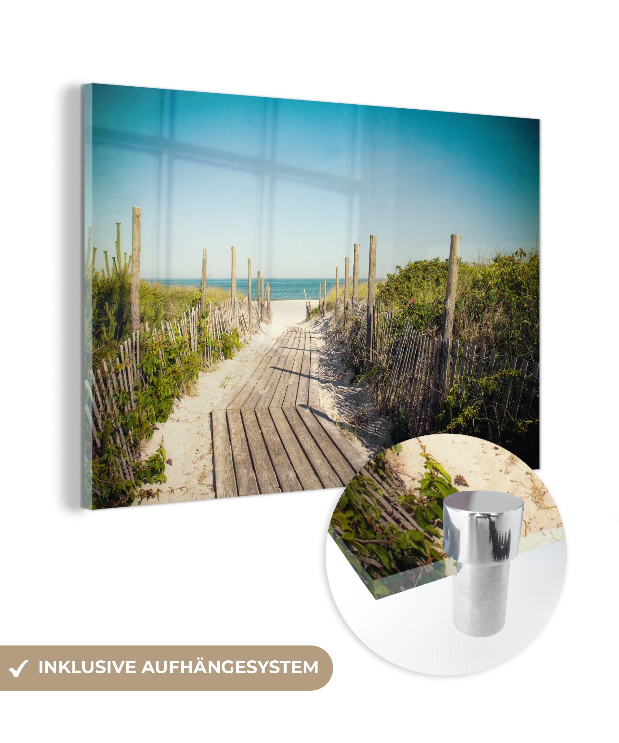 MuchoWow Acrylglasbild Meer - Holz - Sommer, (1 St), Glasbilder - Bilder auf Glas Wandbild - Foto auf Glas - Wanddekoration