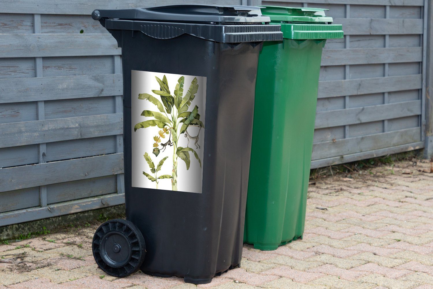 St), - Sticker, Abfalbehälter (1 Mülleimer-aufkleber, - Container, MuchoWow Dschungel Affe Wandsticker Mülltonne, Tiere