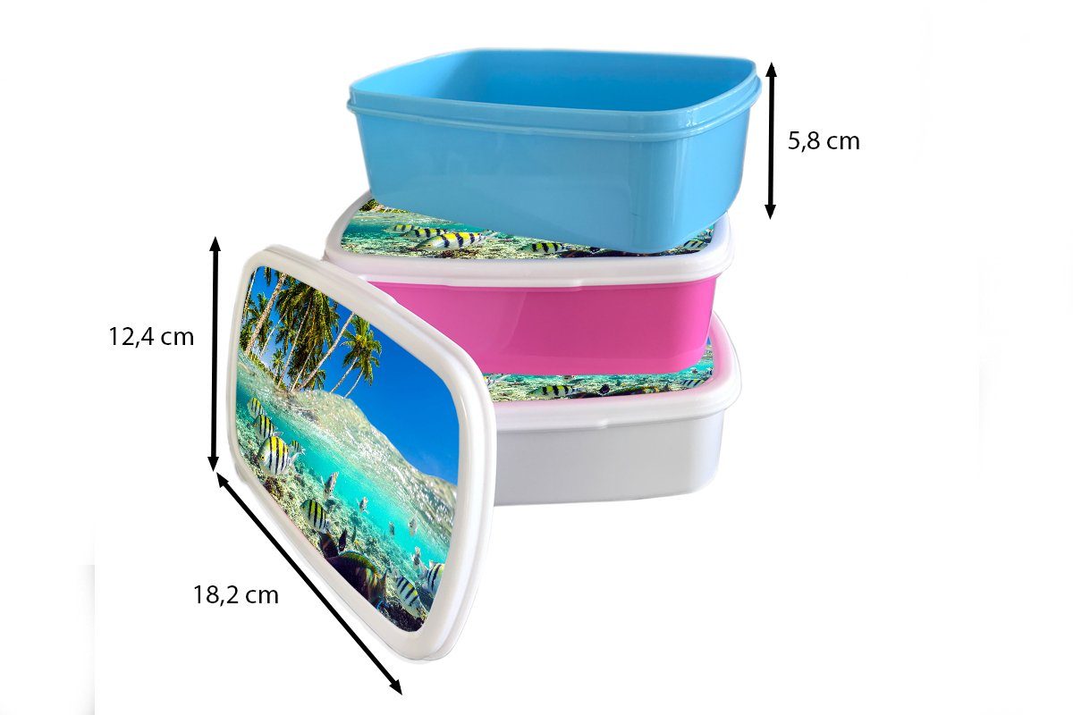 Farben, Brotbox für Lunchbox - Kunststoff, Mädchen für Jungs Fische weiß MuchoWow Erwachsene, - Brotdose, und (2-tlg), Kinder Strand und