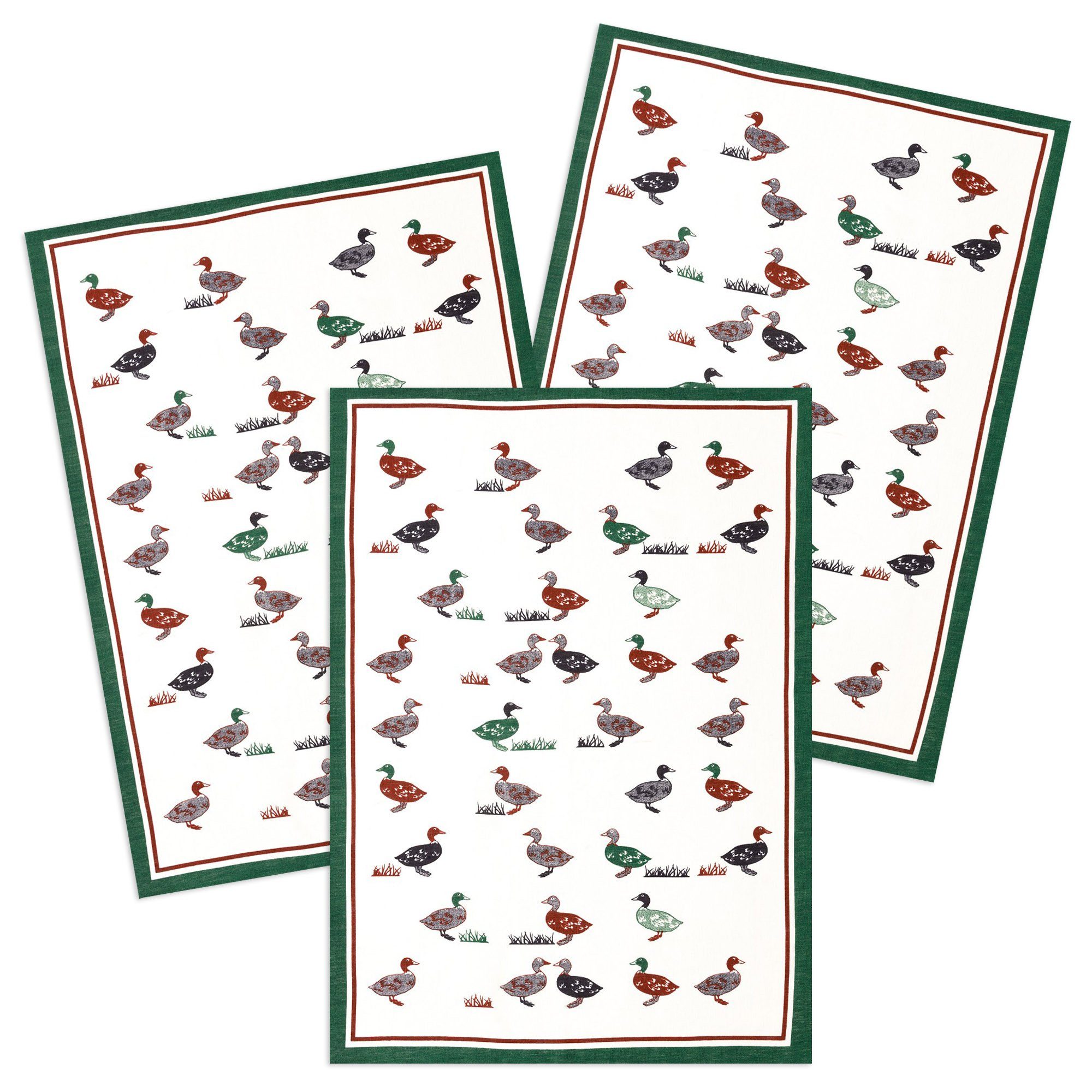 Kracht Geschirrtuch Enten, (Set, 3-tlg., Set), 3er Pack Geschirrtücher (3 Stück), ca. 50 x 70 cm, Halbleinen bedruckt