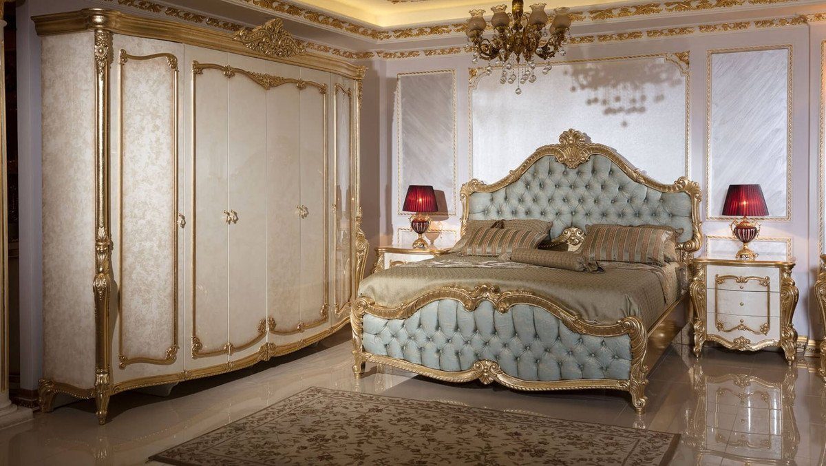 / Luxus / Prunkvoll Weiß - Prunkvoller Barock Padrino Casa Kleiderschrank Gold Edel Beige im Kleiderschrank Barockstil Schlafzimmer Schlafzimmerschrank - - Massivholz Möbel & Barock