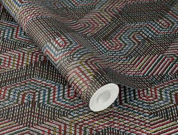Rasch Vliestapete Textil Optik Ethno Strickerei Schwarz Rot 751925 African Queen 3