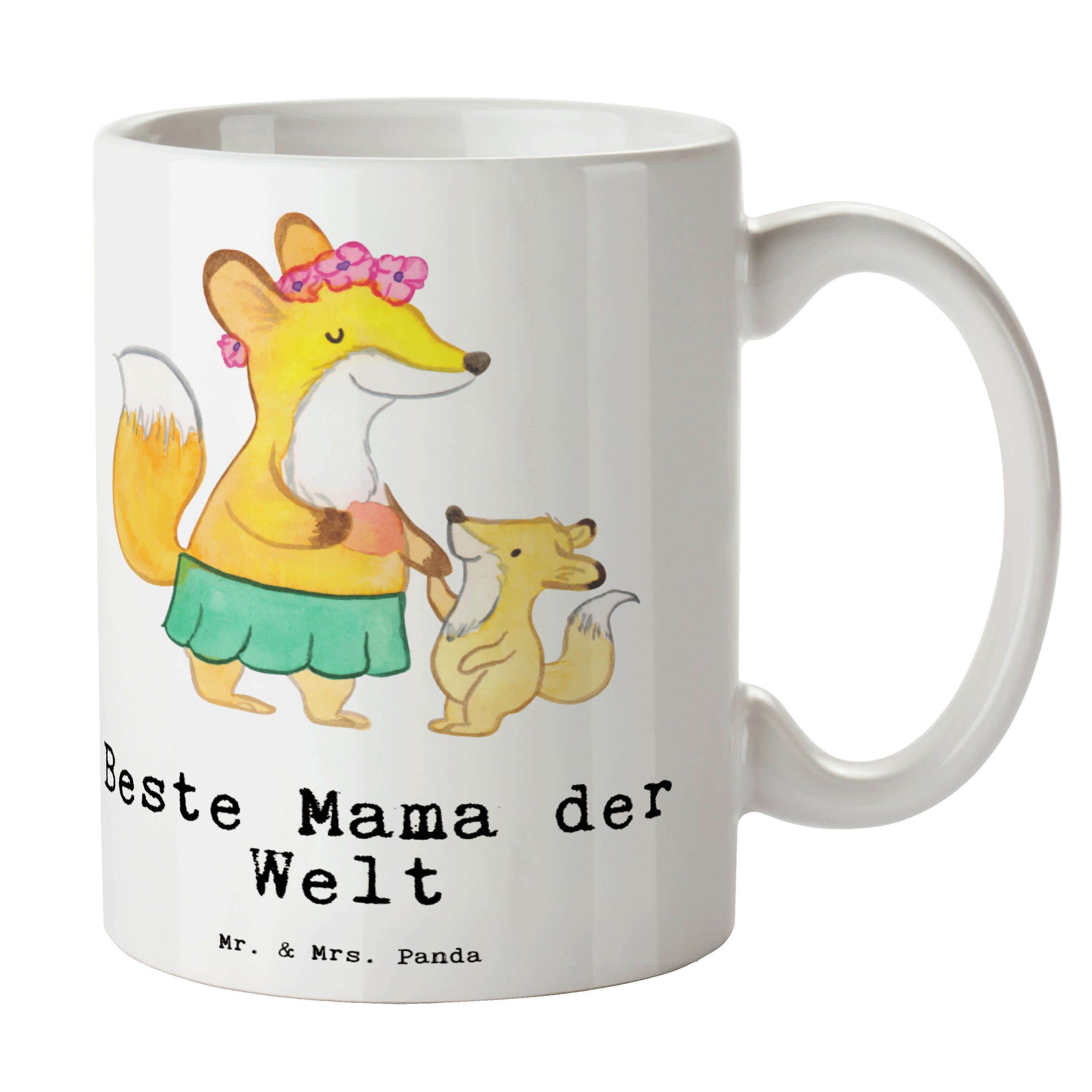Mr. & Mrs. Panda Tasse Fuchs Beste Mama der Welt - Weiß - Geschenk, für, Danke, Sohn, Büro, Kaffeebecher, Becher, Freude machen, Geburtstag, Tee, Kaffeetasse, Geschenkidee, Keramik