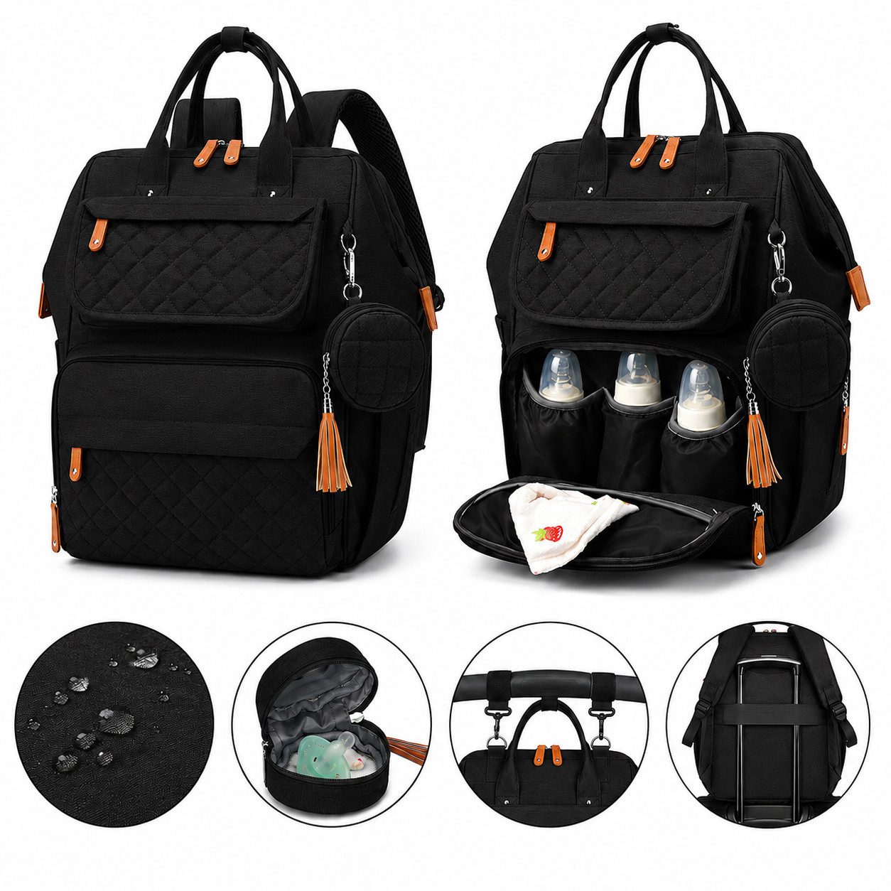 nsihing Wickelrucksack Wickelrucksack Baby, Multifunktionale Wickeltasche mit Zubehör, Mit Wickelunterlage, Abnehmbarer Schnullerbox & Kinderwagenhalterung