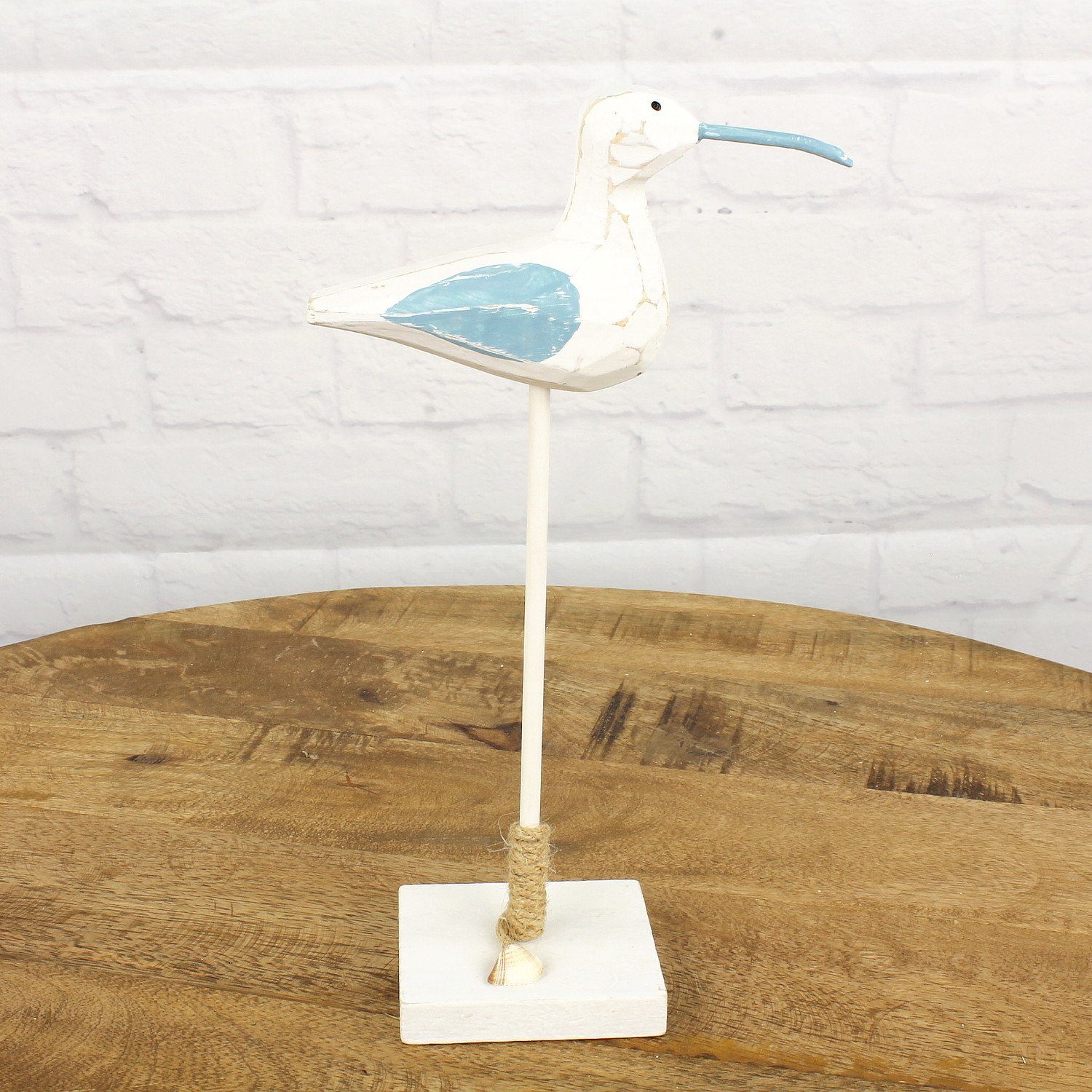 Macosa Home Dekofigur Deko Möwe auf Holzfuß Weiß Blau Holz Deko Figur, Möwe günstig online kaufen