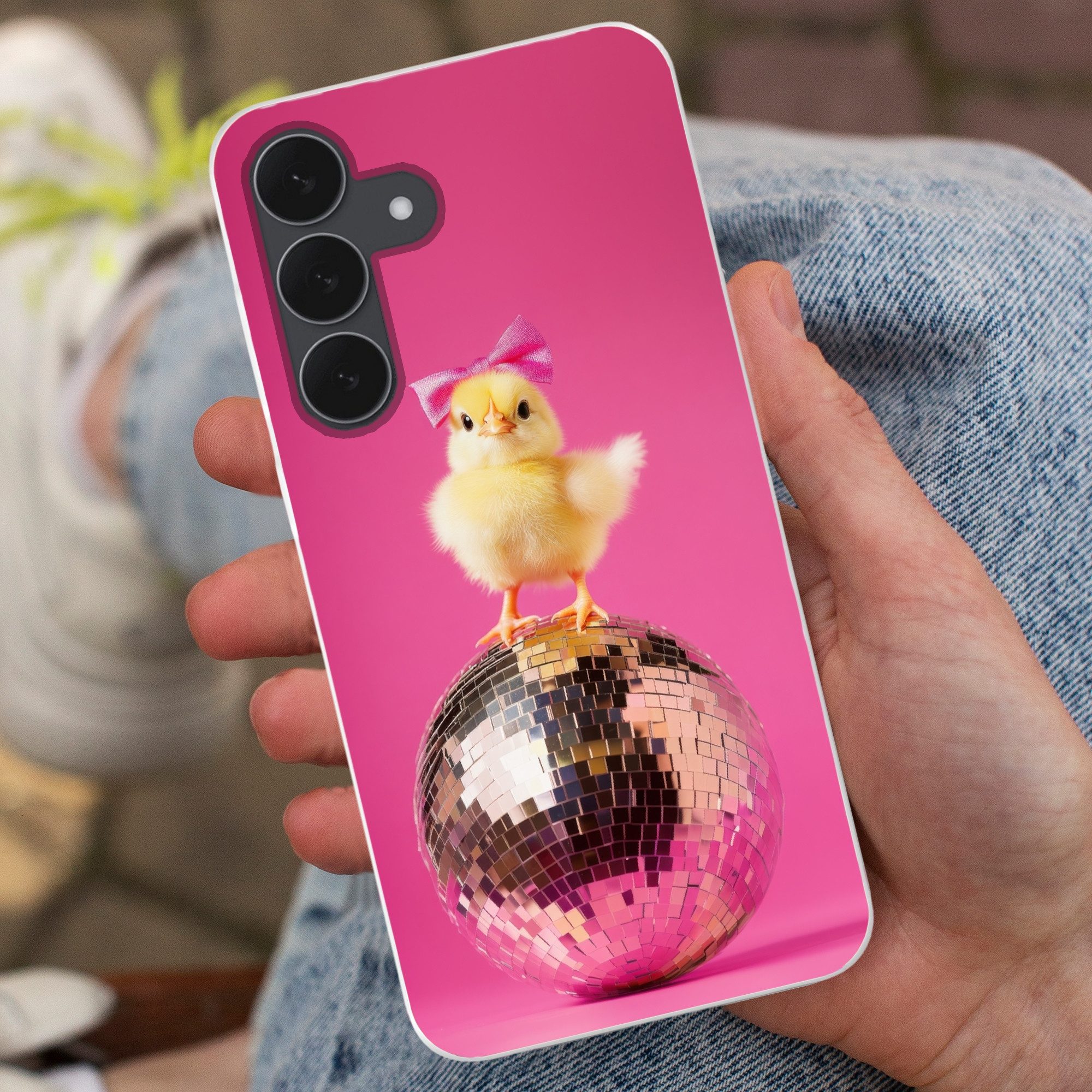 MuchoWow Handyhülle für Samsung Galaxy S25 FE Discoball - Küken - Schleife, Smartphone-Bumper, Print, Handy Schutzhülle Dünn
