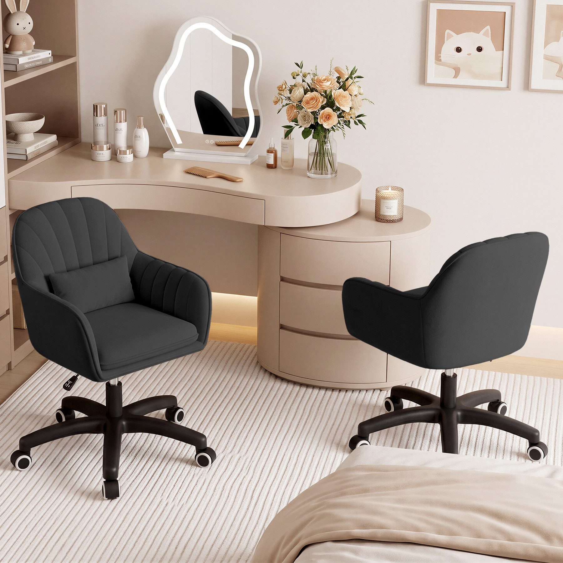 HawthyHome Bürostuhl Ergonomischer Homeoffice-Stuhl, 360° Drehbar & Höhenverstellbar (2 St), Samtbezug mit Kopfkissen, ideal für Arbeitszimmer & Schlafzimmer