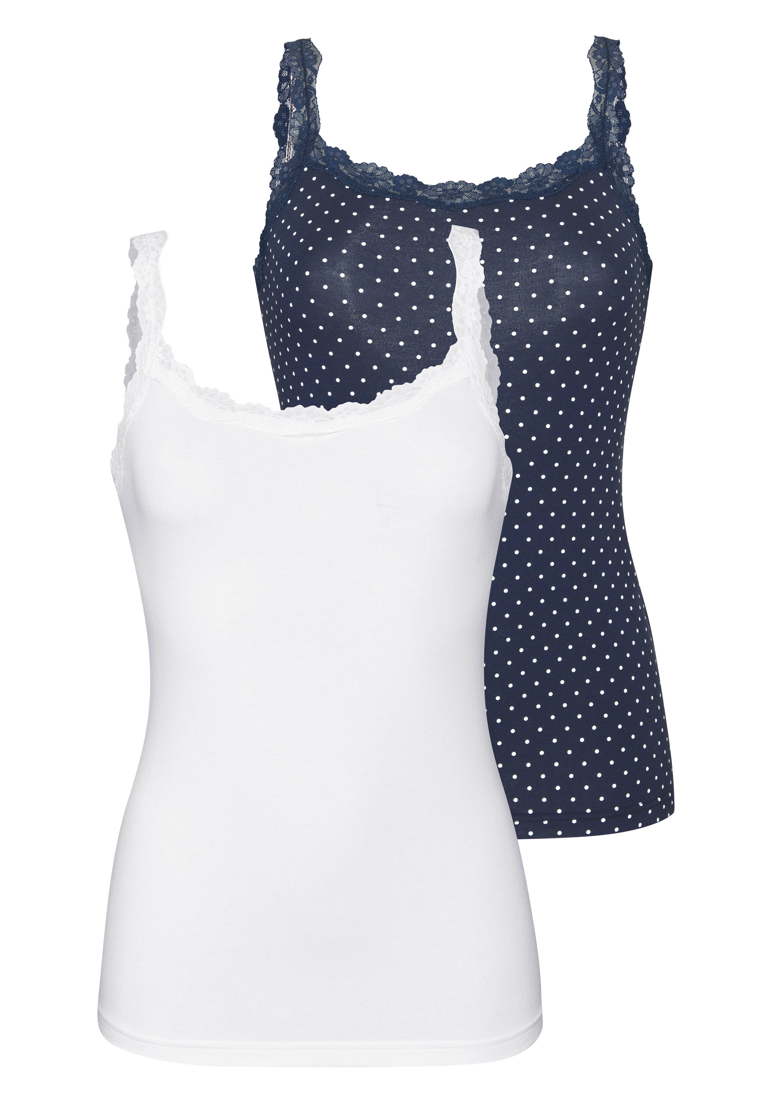 LASCANA Unterhemd (2er-Pack) mit zarter Spitze, Unterziehshirt, Spaghettiträger-Top