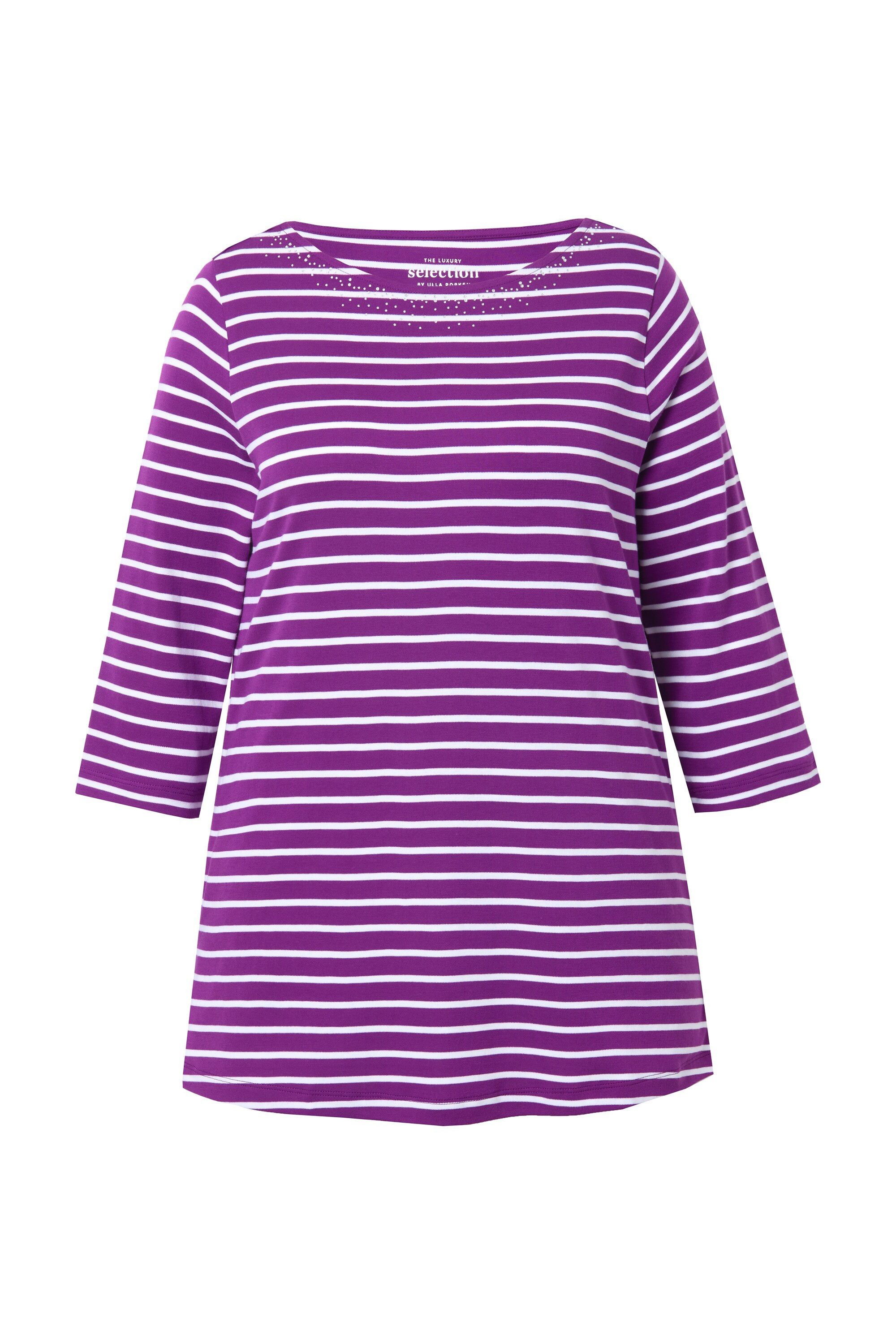 Ulla Popken T-Shirt Ringelshirt Pima Cotton U-Boot-Ausschnitt 3/4-Arm günstig online kaufen