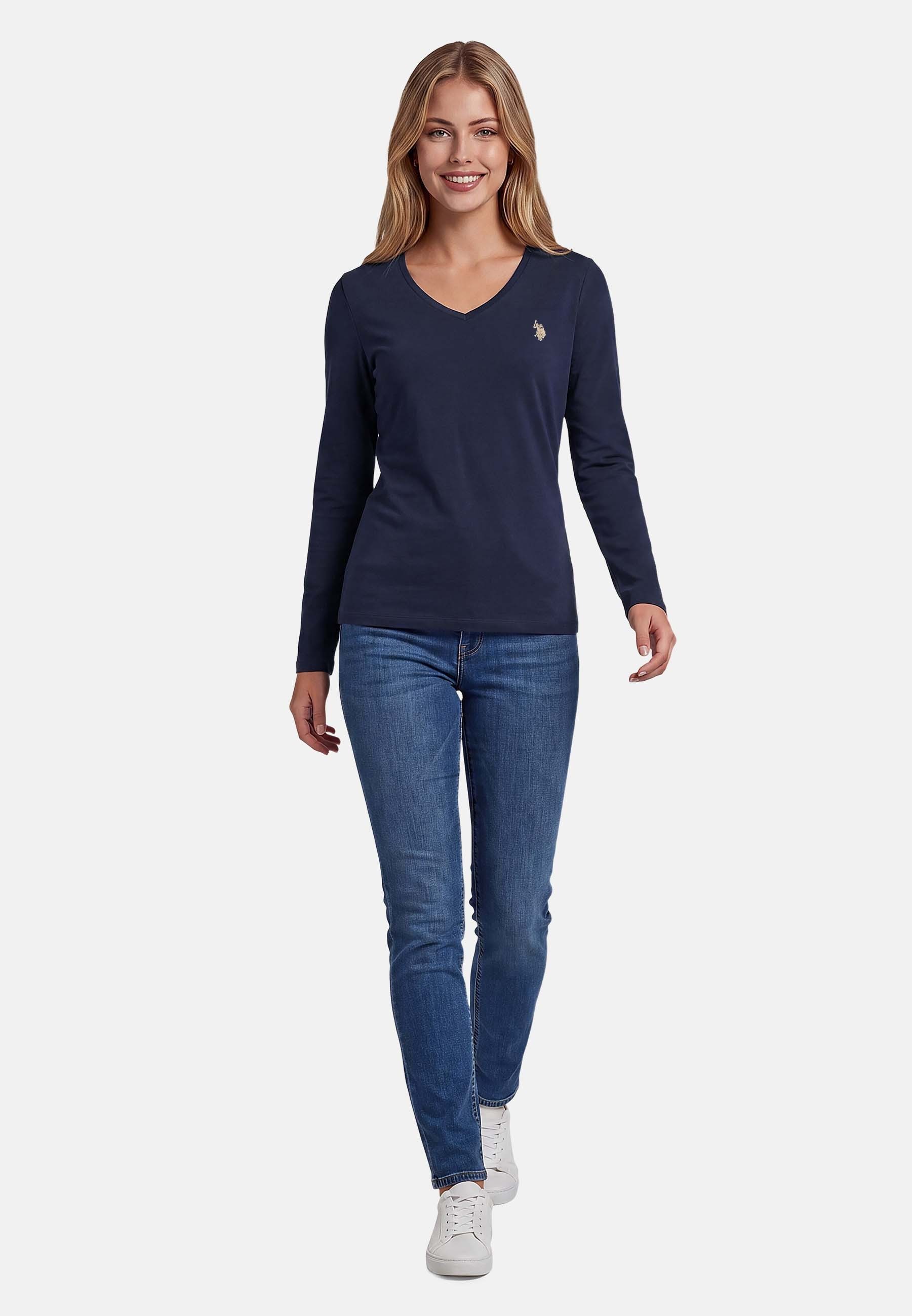 U.S. Polo Assn. Langarmshirt mit V-Ausschnitt und Stickereidetails Elastisches Longsleeve mit normaler Passform – Bild 3 von 5