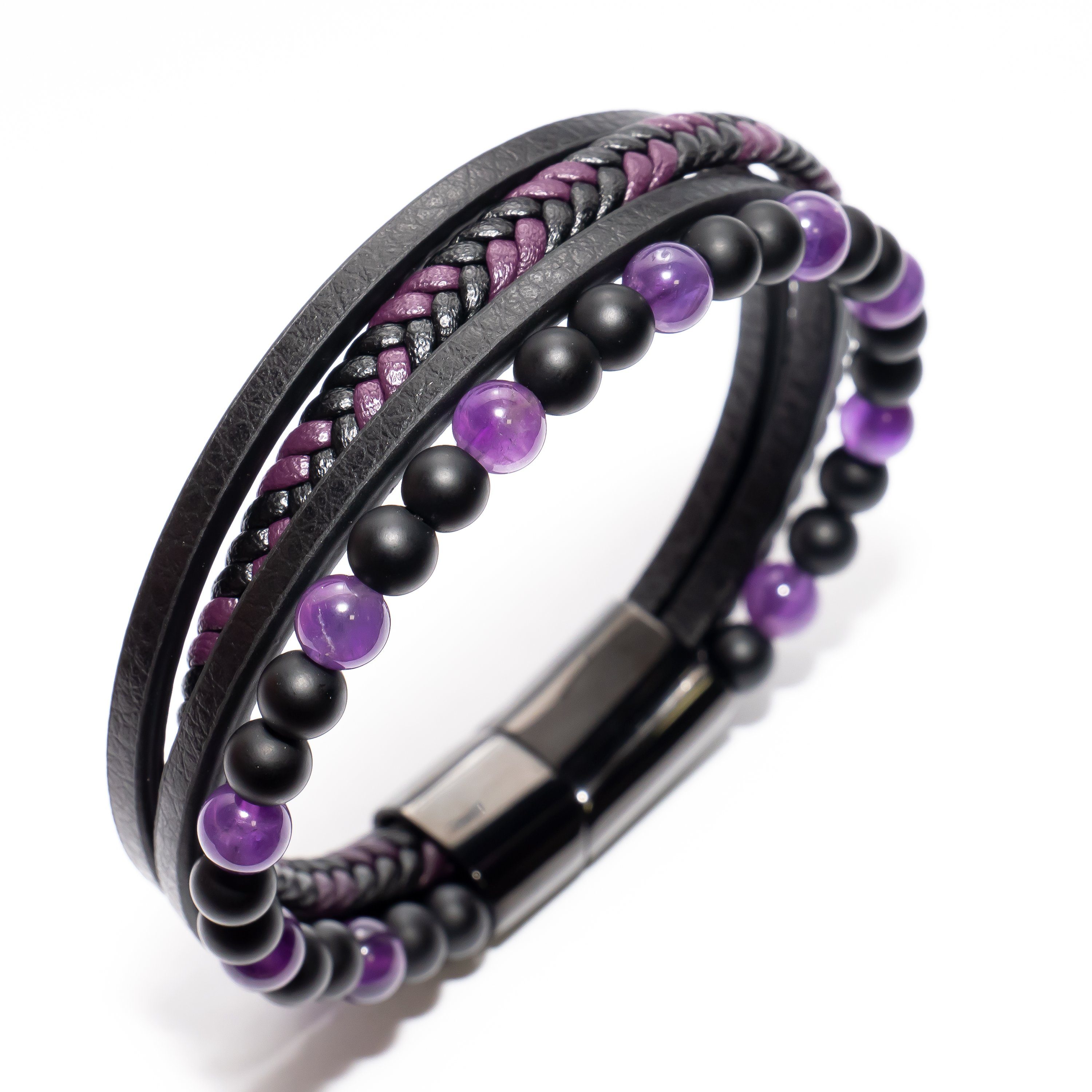 UNIQAL.de Lederarmband Lederarmband Herren "FANCY" Perlenarmband Naturstein Geflochten (Edelstahl, Echtleder, Casual Style, handgefertigt)