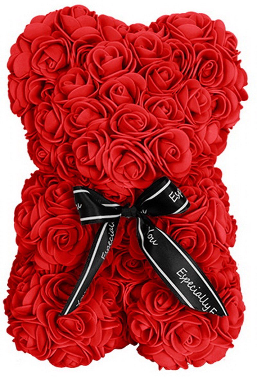 Linder Exclusiv GmbH Dekofigur Rosenbär 25 cm Rosen-Bär Bastelschaumstoff Dekoration, mit Schleife "Especially for You" Rot