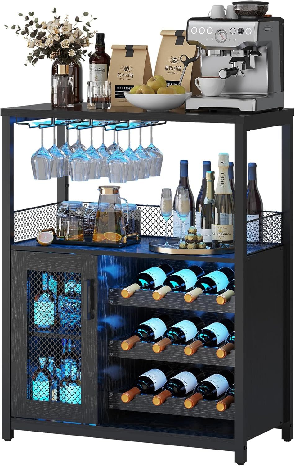 GarveeMore Weinschrank Weinregal Weinständer Barschrank mit Glashalter 69x35x92cm