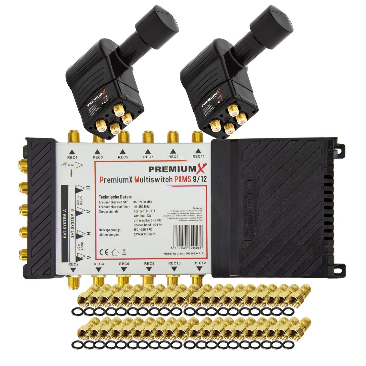 SAT-Multischalter Multischalter Set 9/12 SAT 2x Rocket Quattro LNB 40x F-Stecker