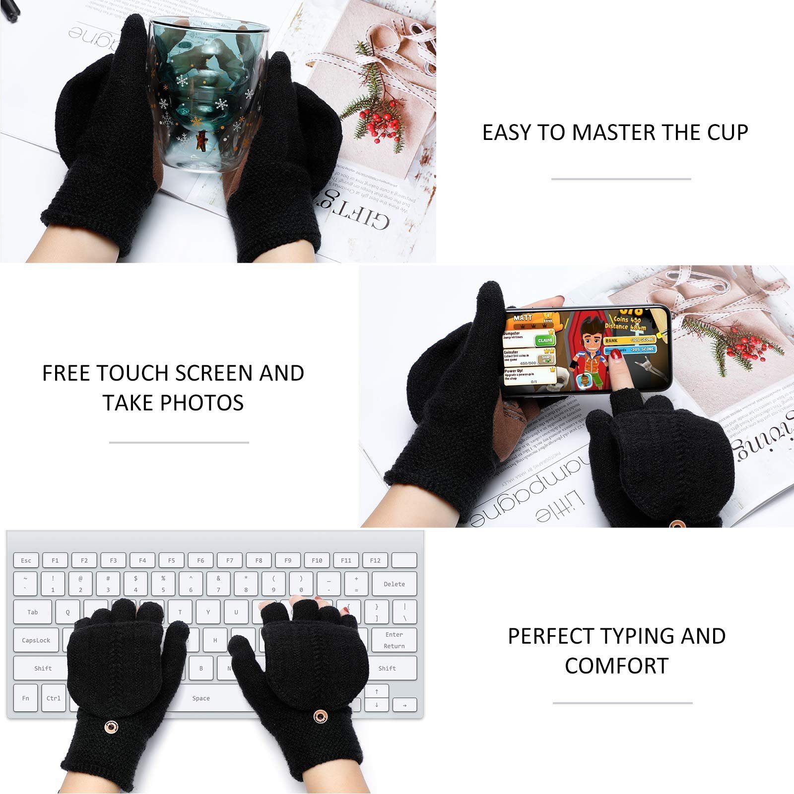 Warme Handschuhe Handschuhe für Frauen Haiaveng Strickhandschuhe Männer schwarz und