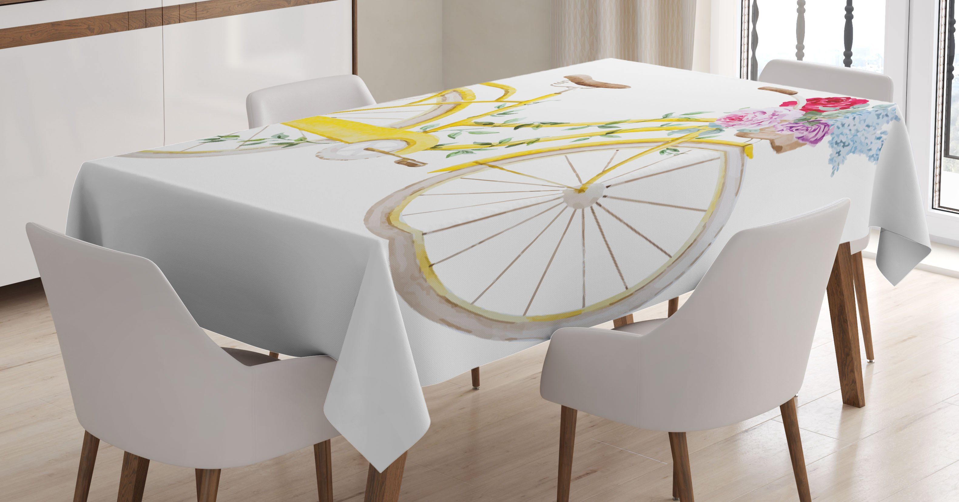 Bereich Fahrrad Farben, Für geeignet Jahrgang Abakuhaus den Tischdecke Blumen Klare mit Waschbar Farbfest Außen