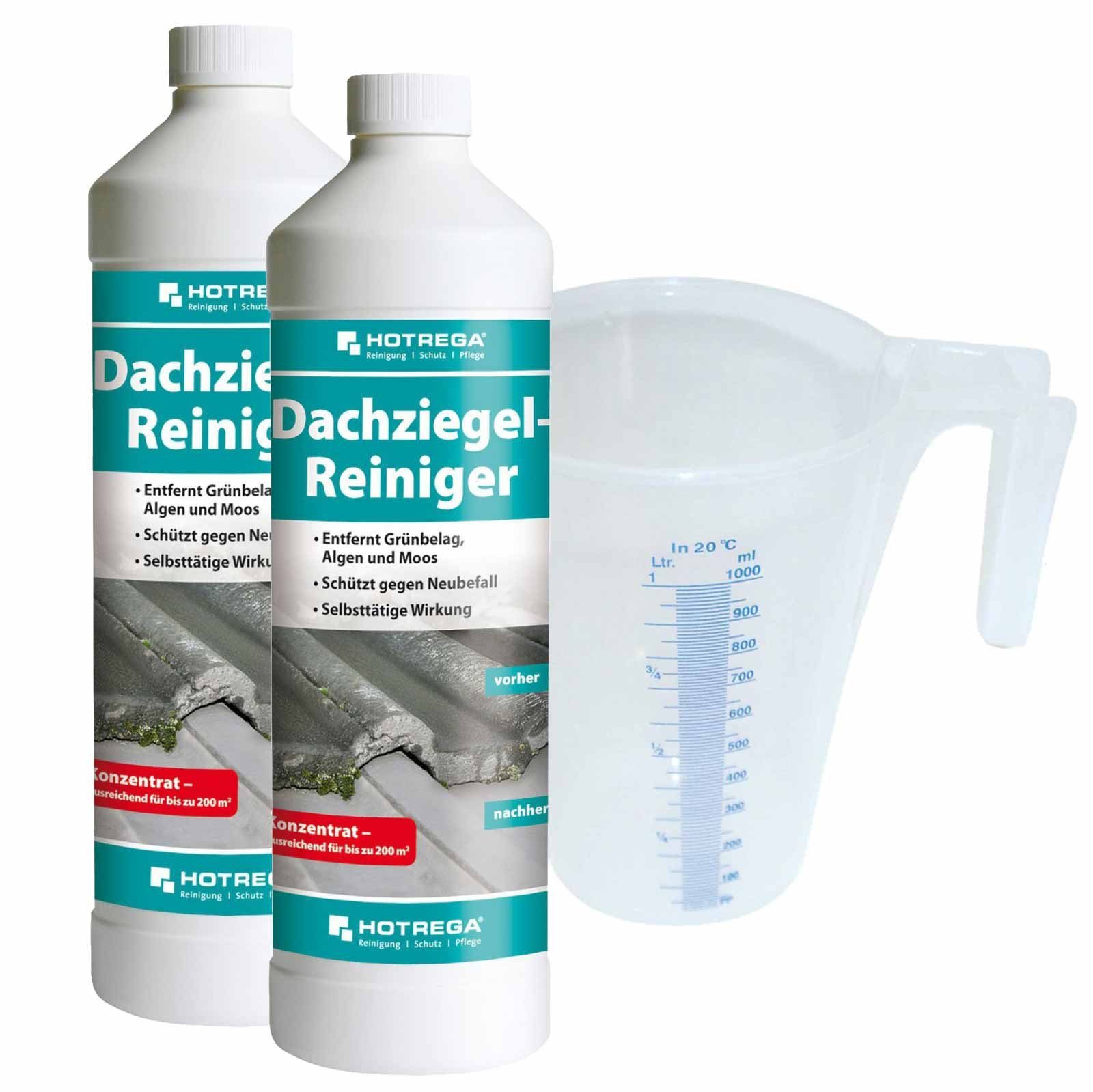 HOTREGA® Dachziegel Reiniger Grünbelagentferner Dachreiniger 2L Messbecher 1L Reinigungskonzentrat