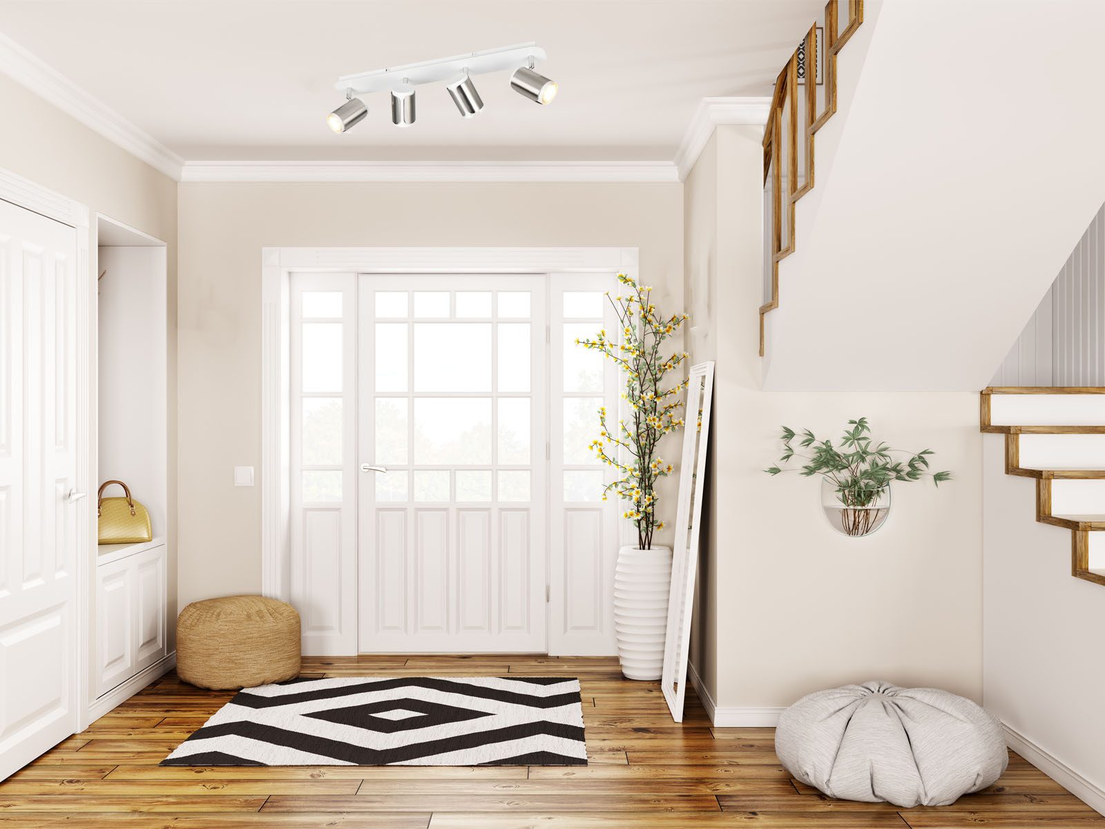 TRIO Leuchten LED Deckenspot, LED wechselbar, Warmweiß, Spotlampen Deckenstrahler Weiß Silber & Wandstrahler innen, 60cm lang