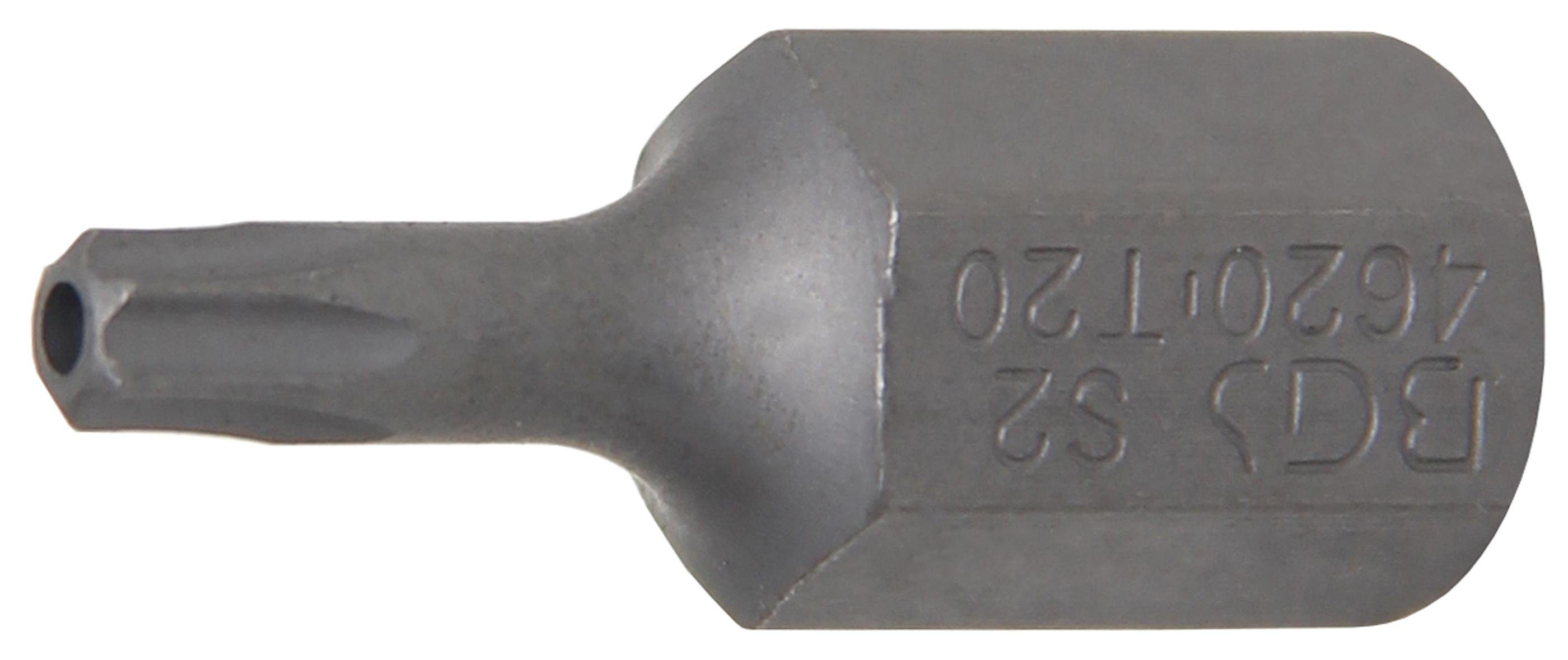 BGS technic Bit-Schraubendreher Bit, Länge 30 mm, Antrieb Außensechskant 10 mm (3/8), T-Profil (für Torx) mit Bohrung T20 | Schraubendreher