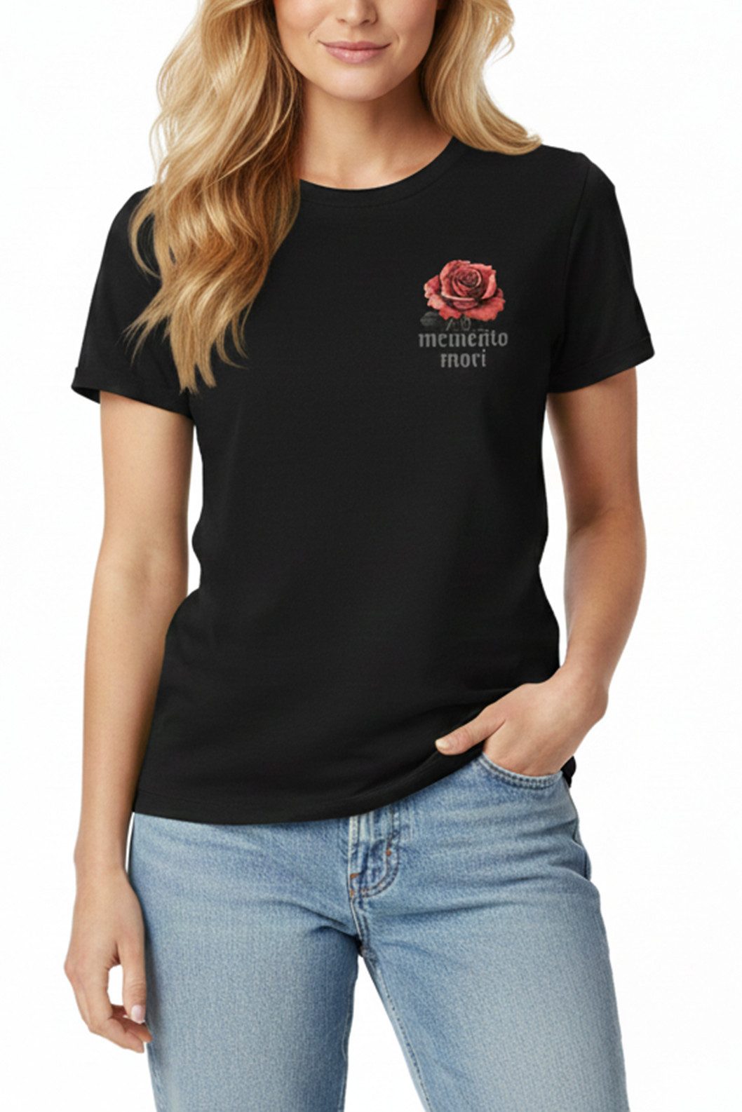 MAKAYA T-Shirt Romantisches Damen Oberteil mit Rose – Perfektes Geschenk (Schwarz, S, M, L, XL) Baumwolle