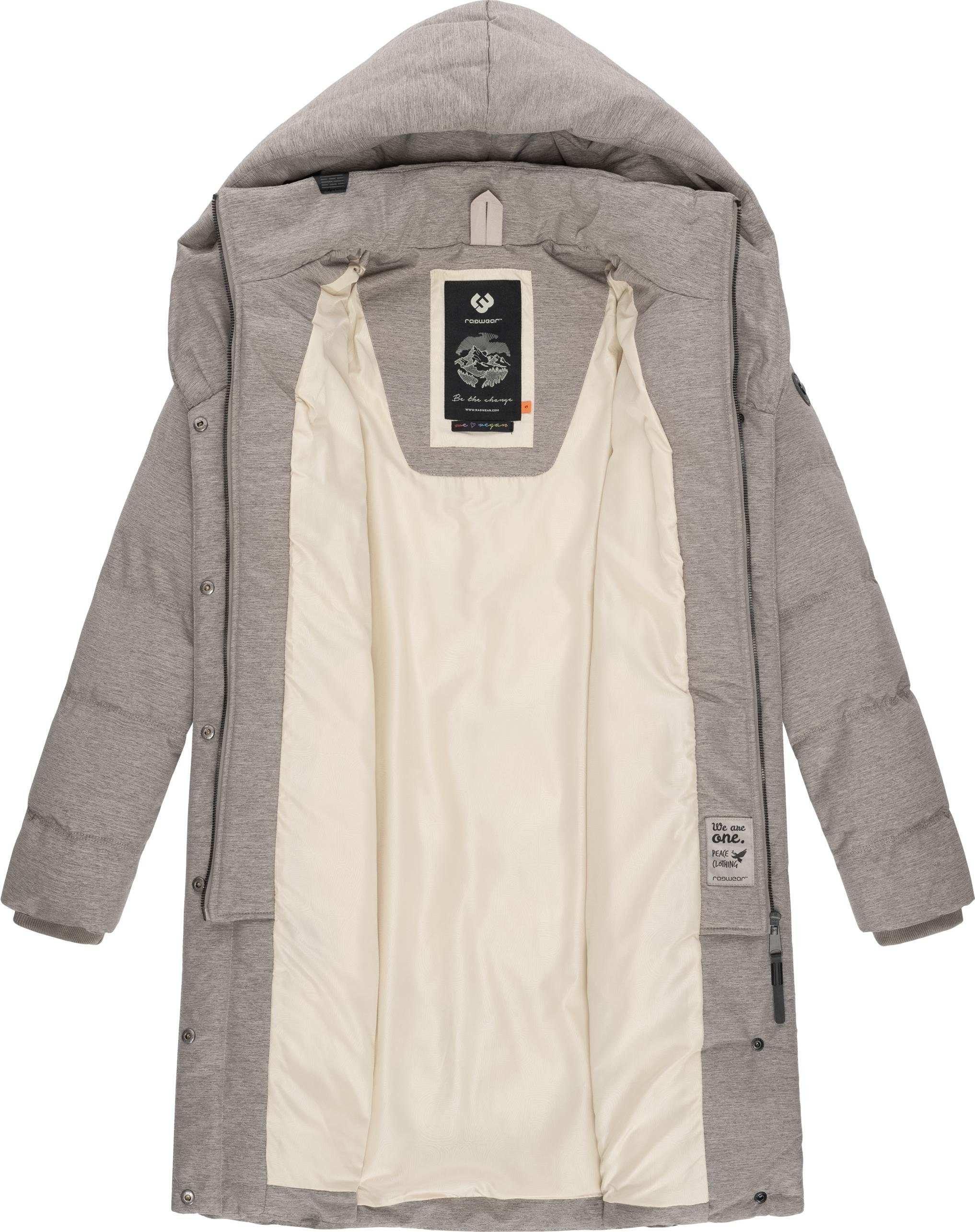 Ragwear Steppmantel Natalka Melange wasserdichter Damen Wintermantel mit gefütterter Kapuze