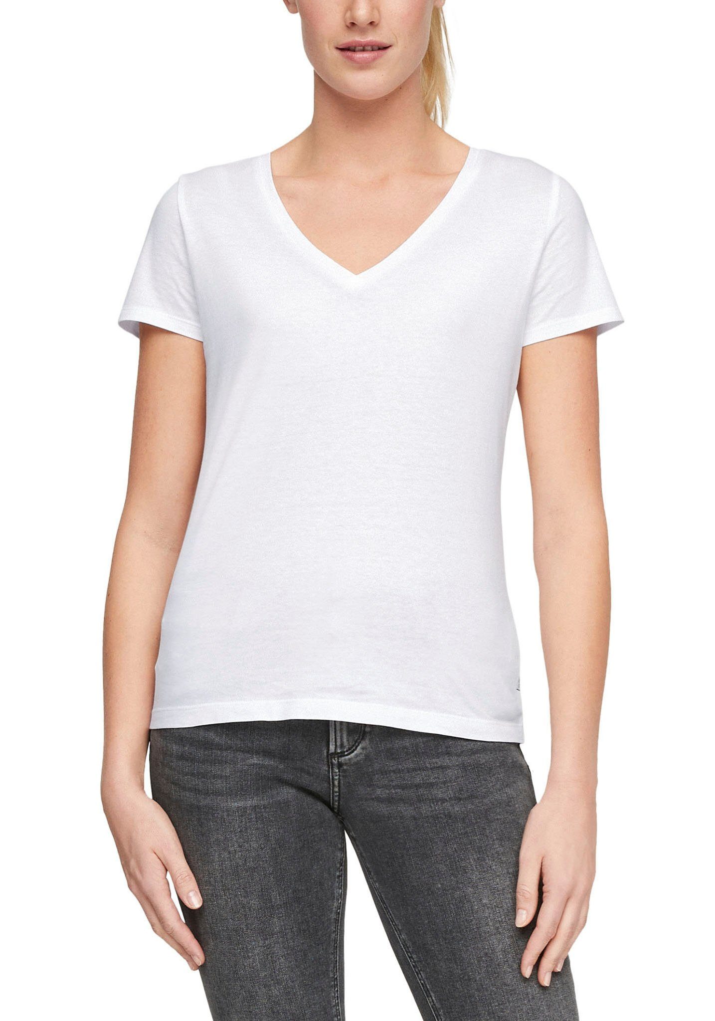 QS T-Shirt mit trendy V-Ausschnitt weiß