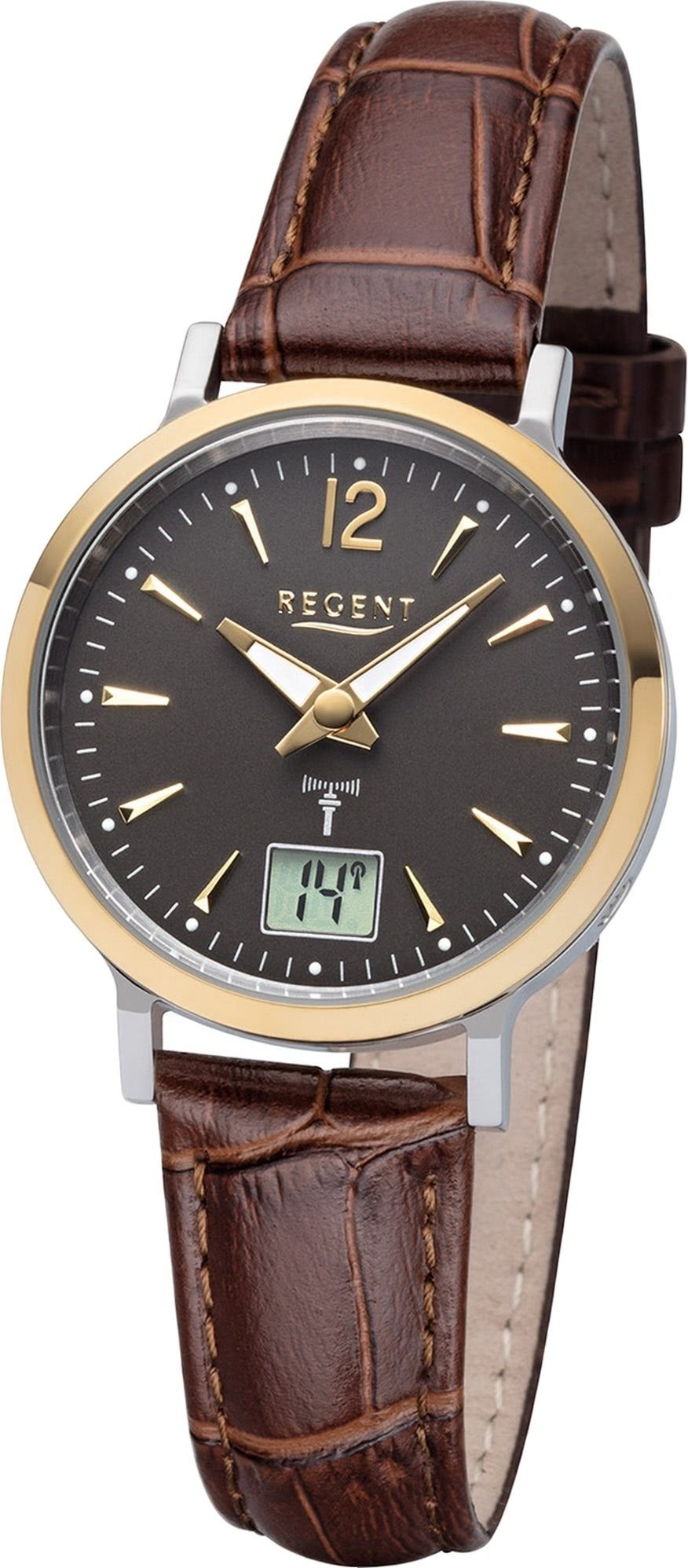 Regent Funkuhr Regent Leder Damen rundes Gehäuse Uhr Damenuhr Elegant-Style FR-257, mit 30mm), (ca. Lederarmband