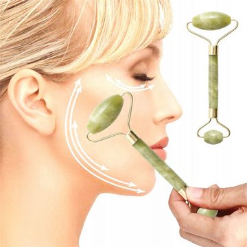 Retoo Gesichtsmassagegerät Jade Roller Face Roller für Gesichts Halsmassagen Gua Sha Set Anti, Set, Jadewalze Gesichtsmassagegerät, aus natürlichem Jadestein, verbessert den Blut-, Lymph- und Wasser