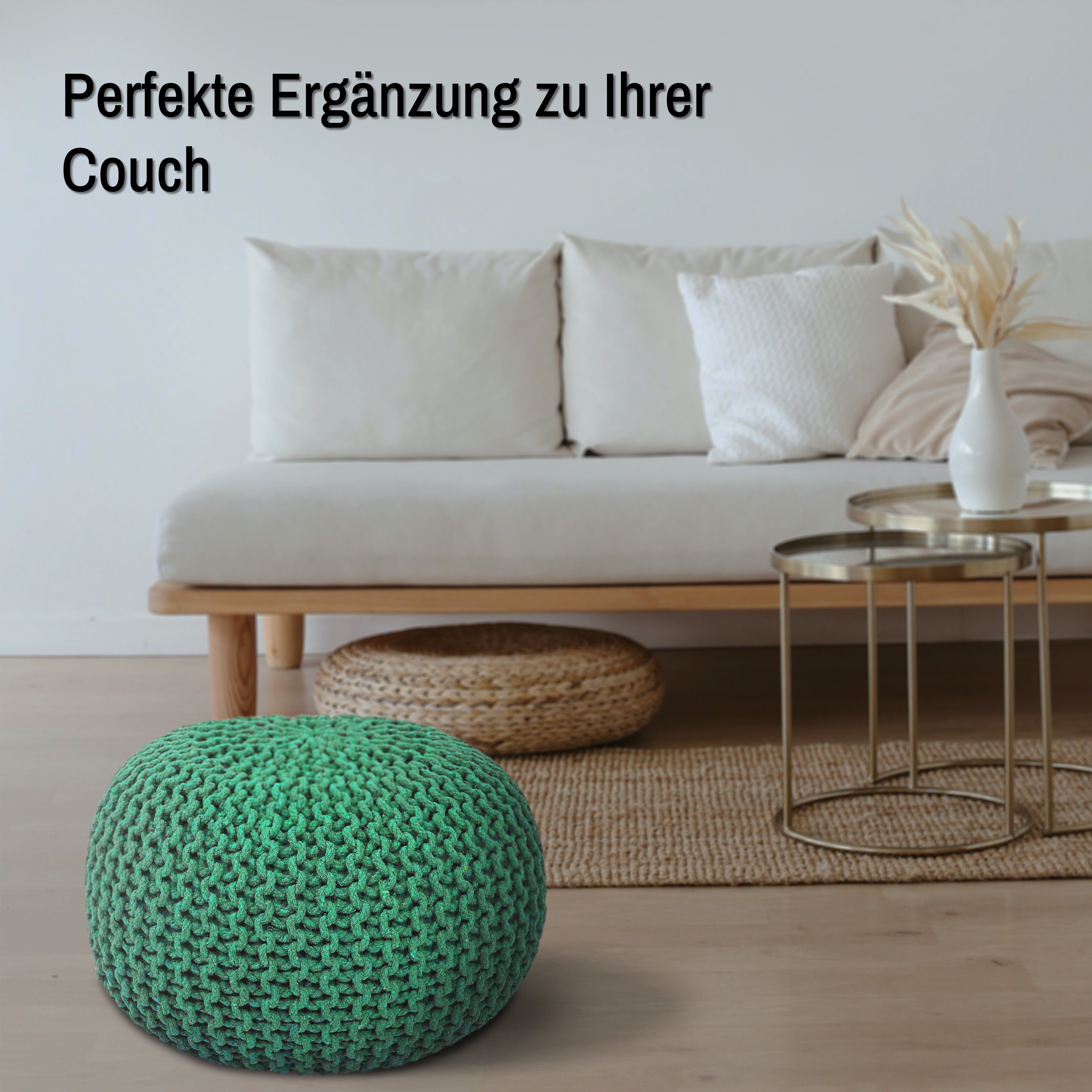 100% Material Pouf Türkis Handgestrickter aus ELYFLAIR® ELYFLAIR Pouf recyceltem