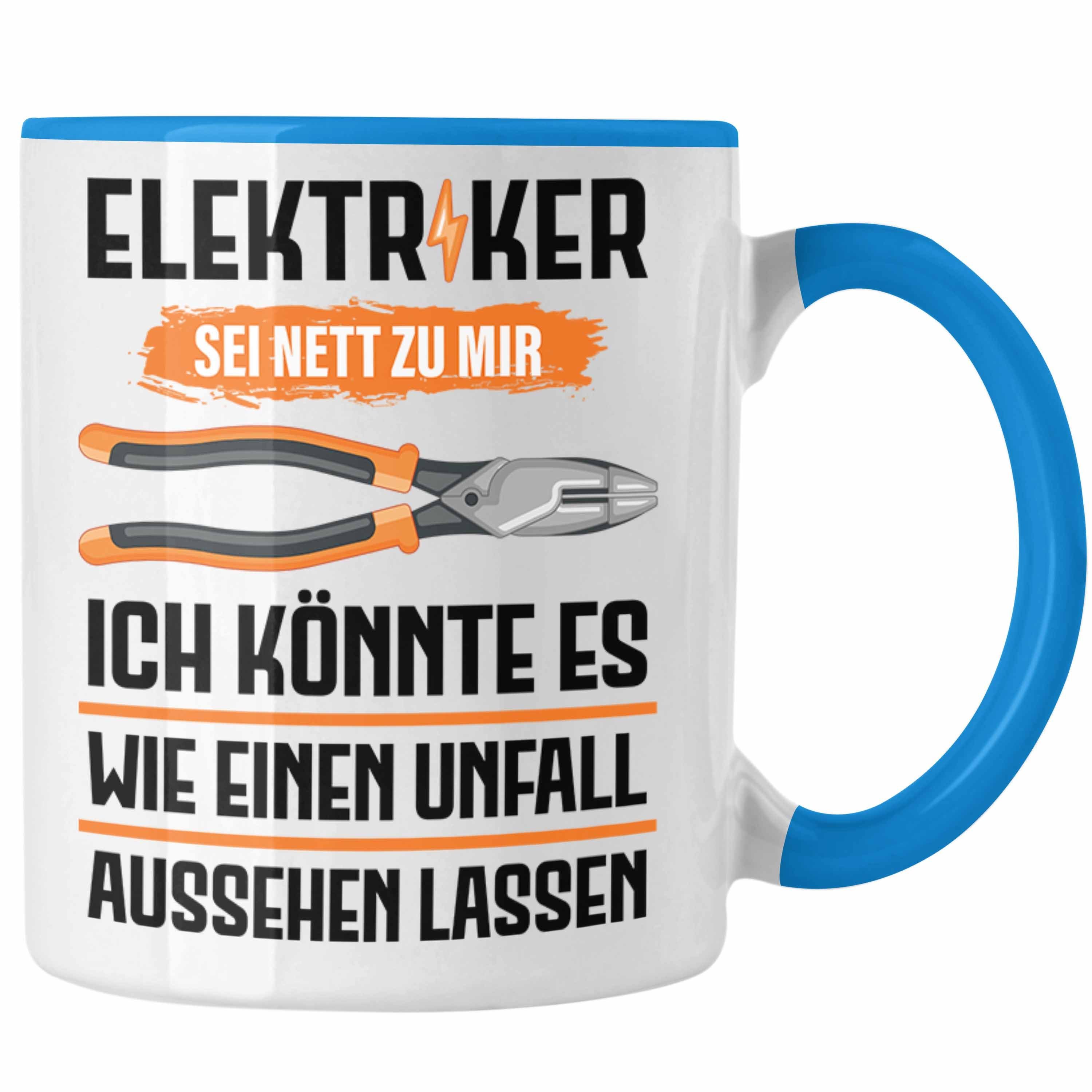 Gadget Tasse Kaffeebecher Elektriker Blau Spruch Trendation Geschenke Tasse - Trendation Männer Lustig Geschenk