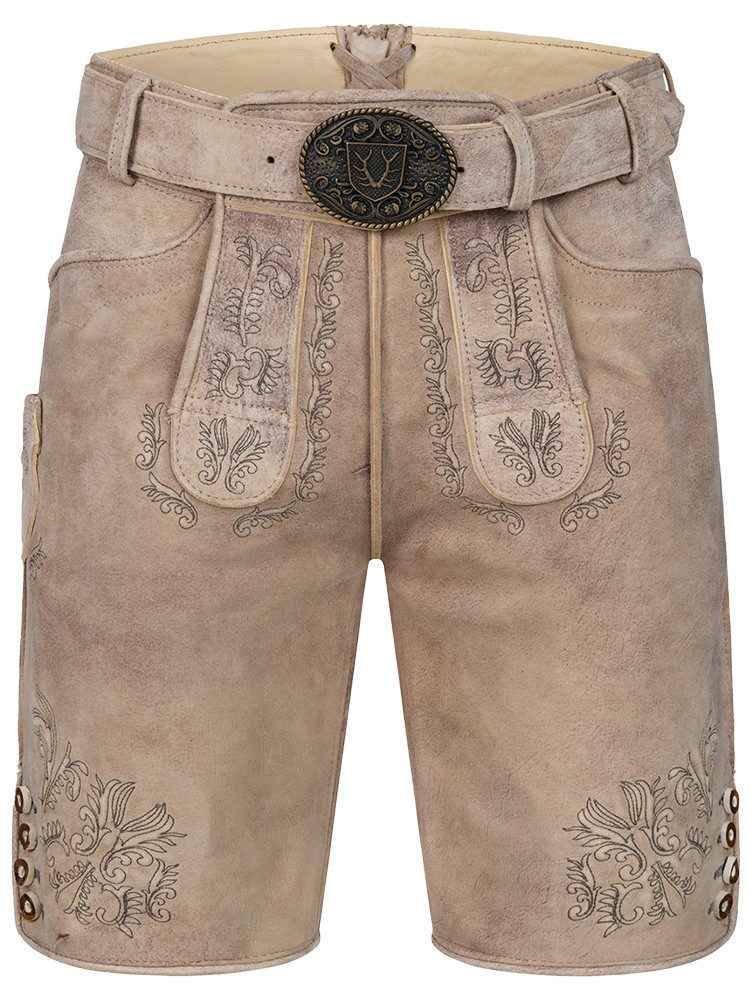Trachtenlederhose Lederhose Patrizio hellbraun mit Gürtel