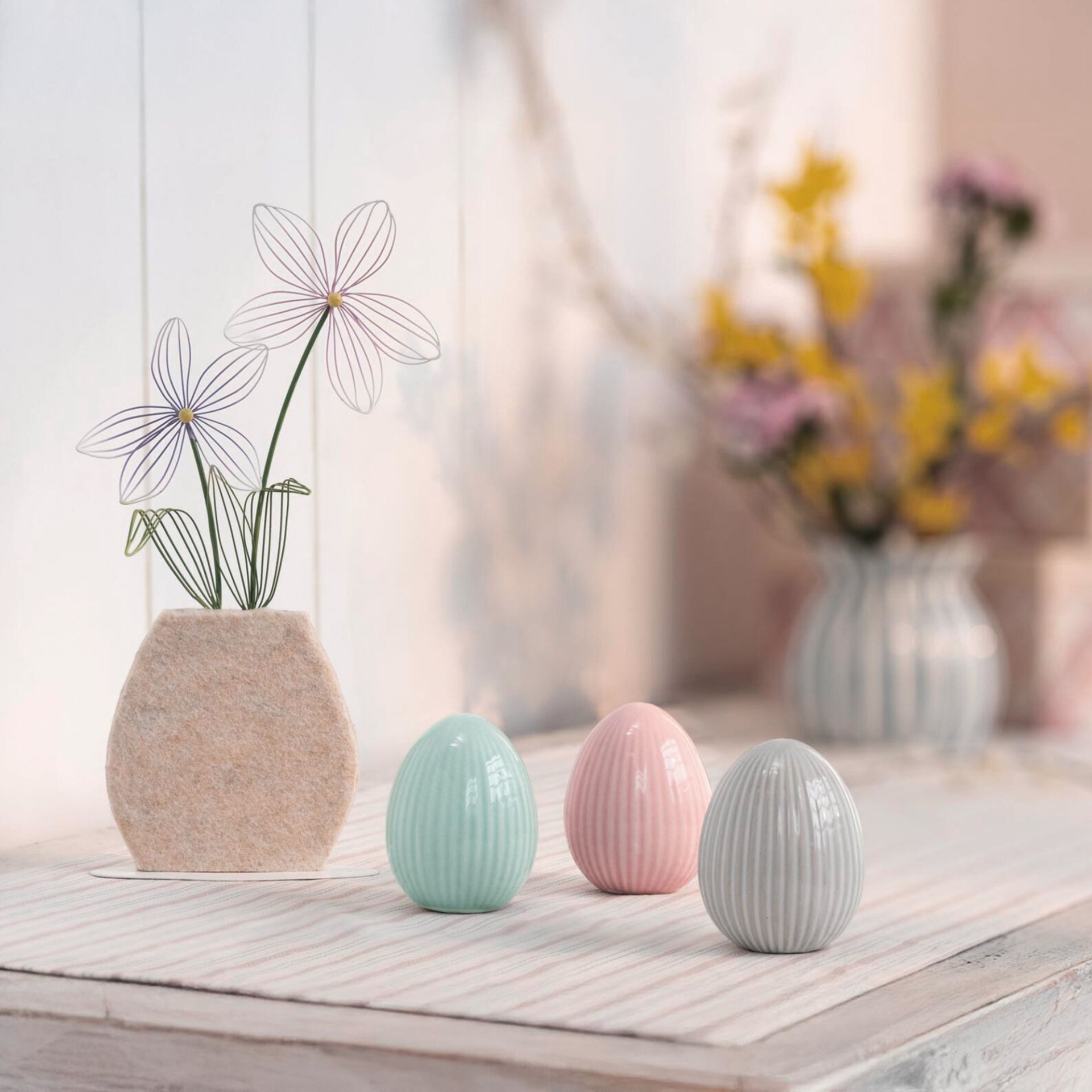 Home-trends24.de Osterei Ostereier Pastell Eier Ei Deko Ostern weiß blau rosa 3er-Set (3 St)