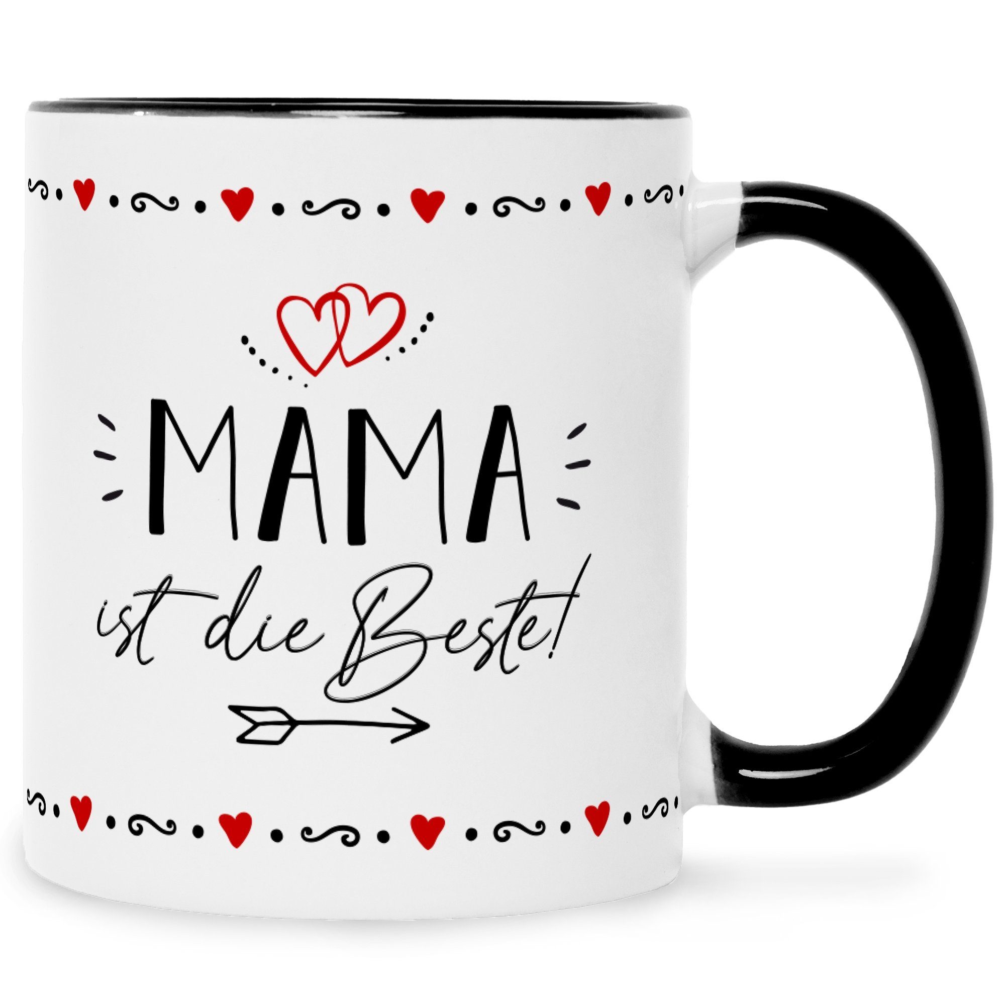 GRAVURZEILE Tasse mit Spruch Mama ist die Beste!, Keramik, Farbe: Schwarz & Weiß