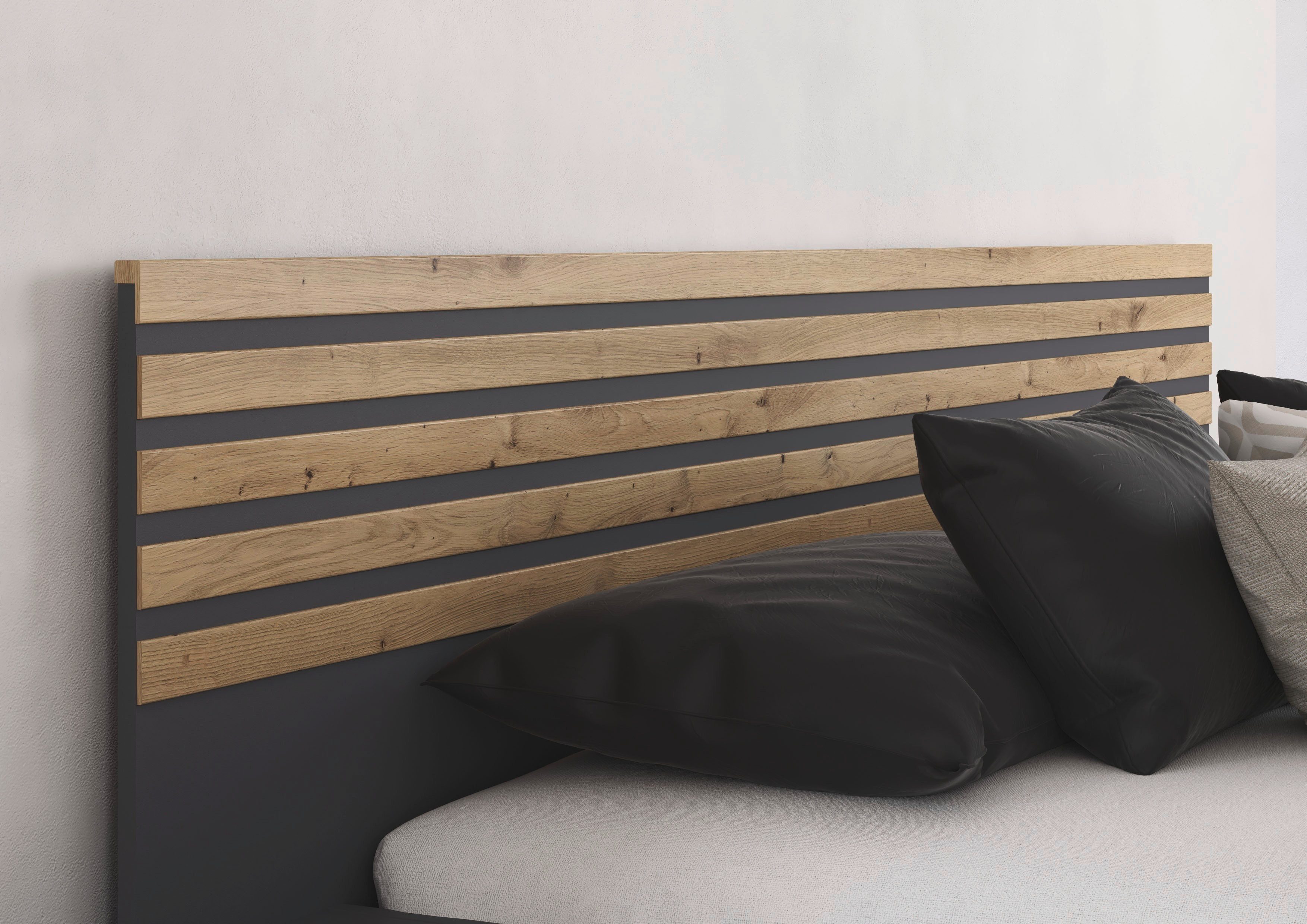 rauch Bettanlage Doppelbett Futonbett LAMELLA in schwebender Optik, (Bett 160x200 oder 180x200 cm), mit eleganter Lamellenabsetzung und 2 Hängenachttische MADE  – Bild 5 von 5