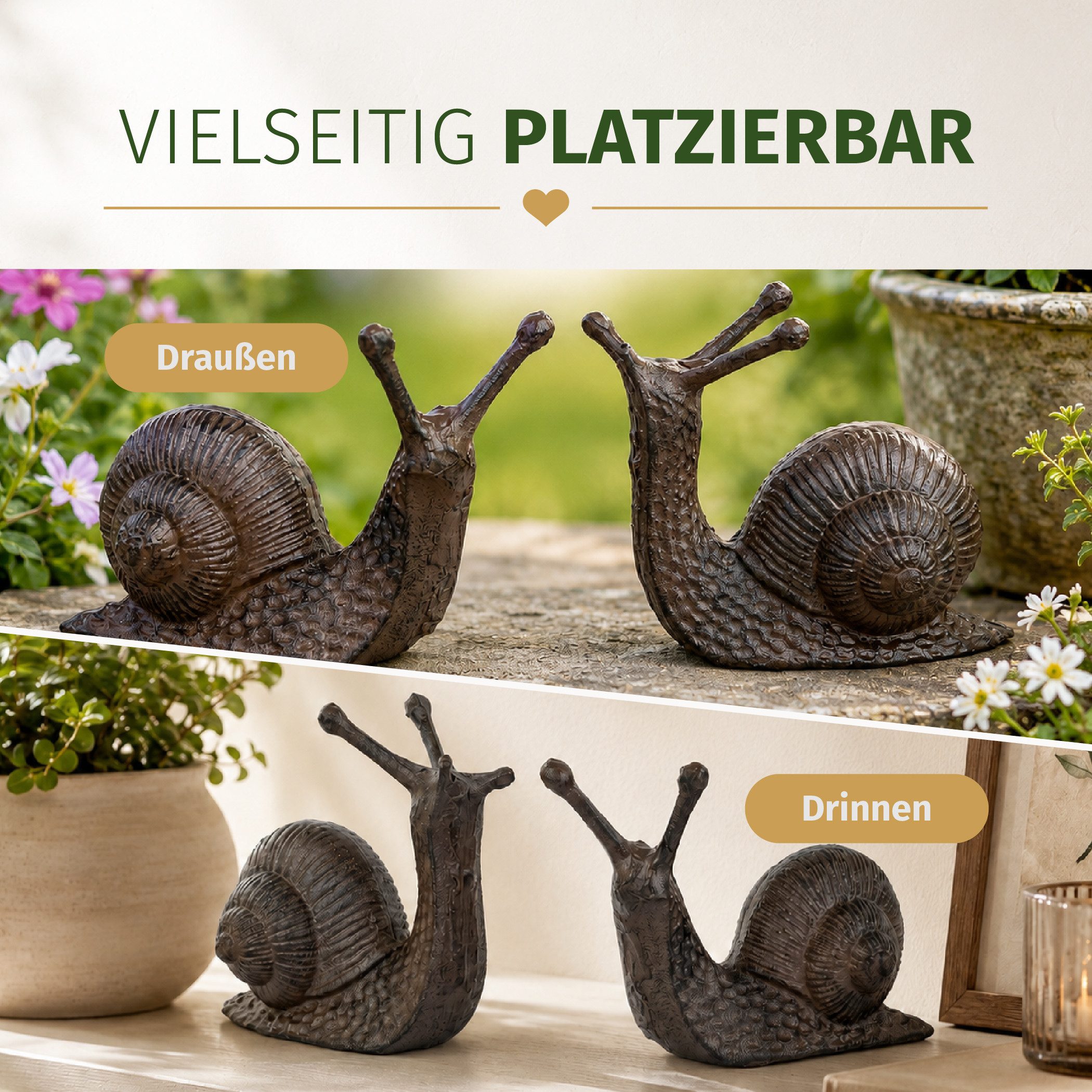 Moritz Gartenfigur Schnecken 2er Set Gusseisen B 17 cm braun Antik Optik Paar liegend – Bild 5 von 5