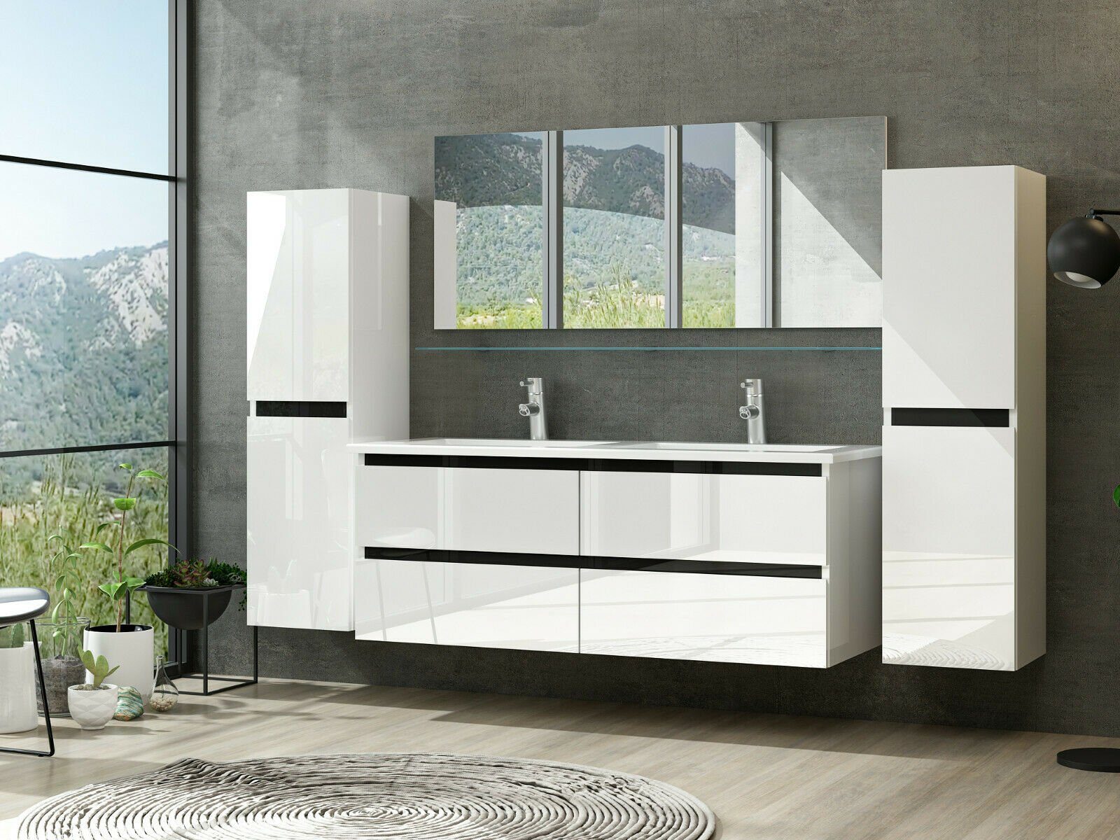 Homeline Badmöbel-Set 120 cm Doppelwaschtisch Hochglanz günstig online kaufen
