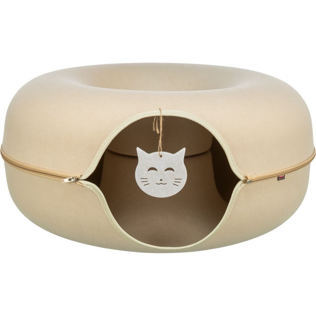 TRIXIE Tier-Intelligenzspielzeug Filzdonut Katzenhöhle mit Spielzeug - beige - ø 60 cm, Filz