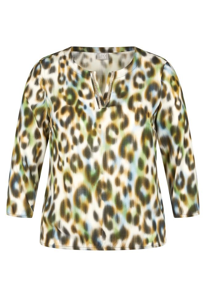 Langarmbluse - 3/4-Arm-Shirt in buntem Leo-Print mit Glitzerdetails am Ausschnitt