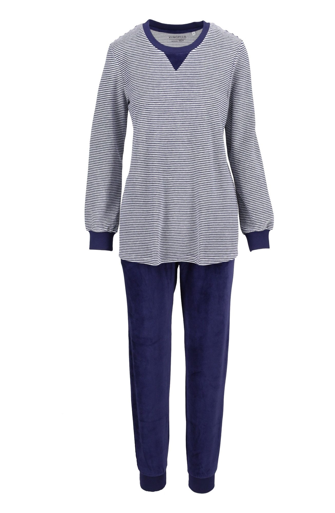Ringella Pyjama Langarm Schlafanzug aus Nicki-Velours mit Strickbündchen (2 tlg) Feiner, weicher Nicki-Velours