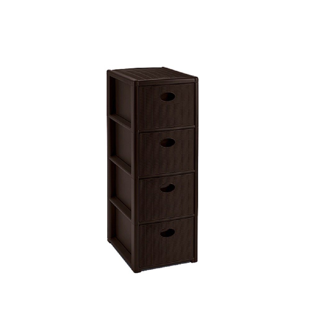 Kreher Rollcontainer mit 4 Schüben im Rattan Design (schmal) in Braun