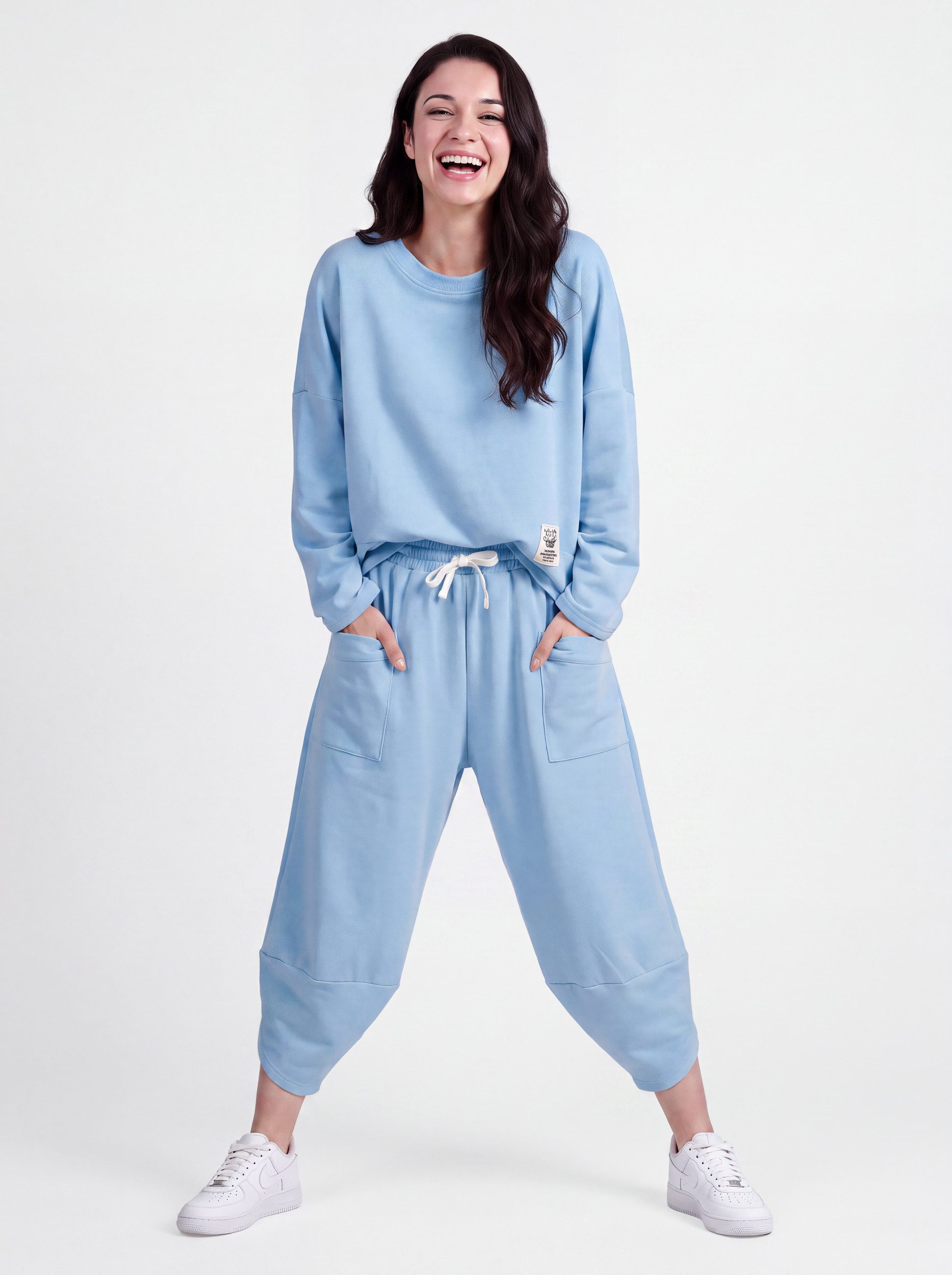 PEKIVESSA Jogginganzug Oversized Jersey-Sweatanzug Set mit 7/8-Hose (2-tlg), dicker, leicht glänzender Jersey-Stoff